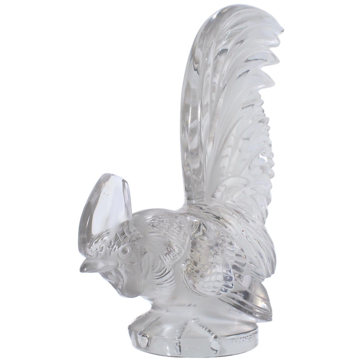 French Art Deco R. Lalique Art Glass Coq Nain Cockerel Car Mascot or Sculpture