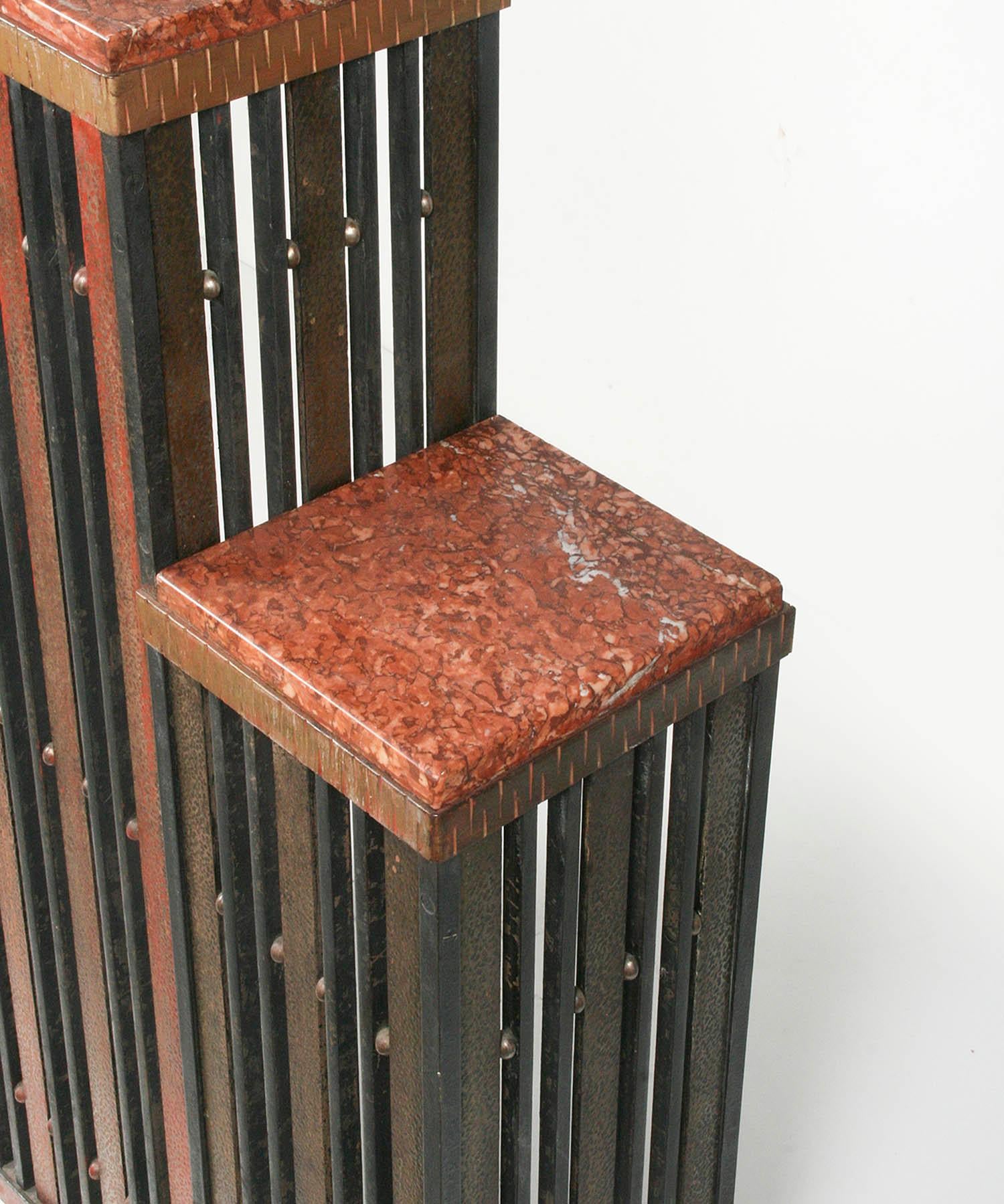 French Art Deco Radiator Cover, Wrought Iron with 'Rouge de Vérone' Marble 2