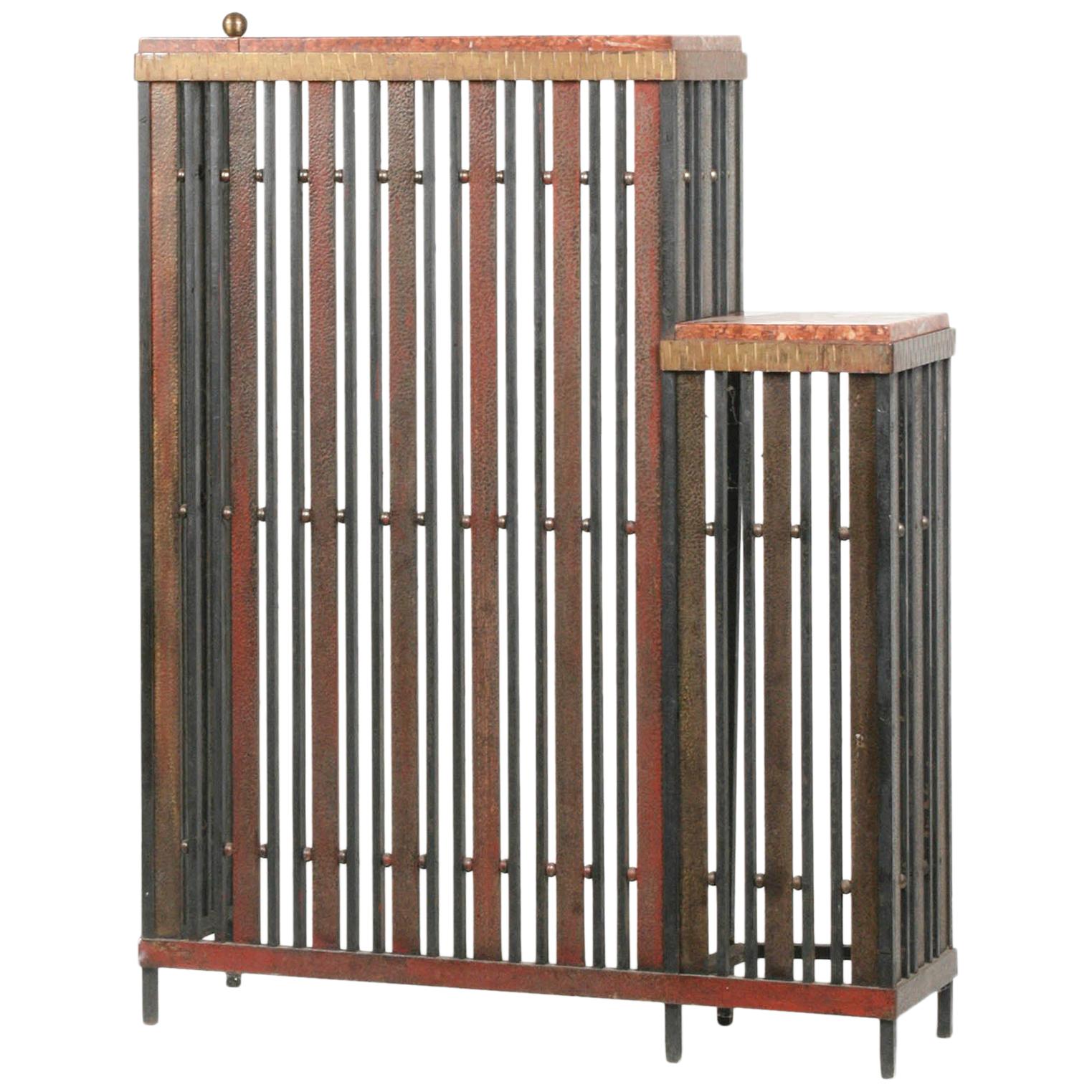 French Art Deco Radiator Cover, Wrought Iron with 'Rouge de Vérone' Marble