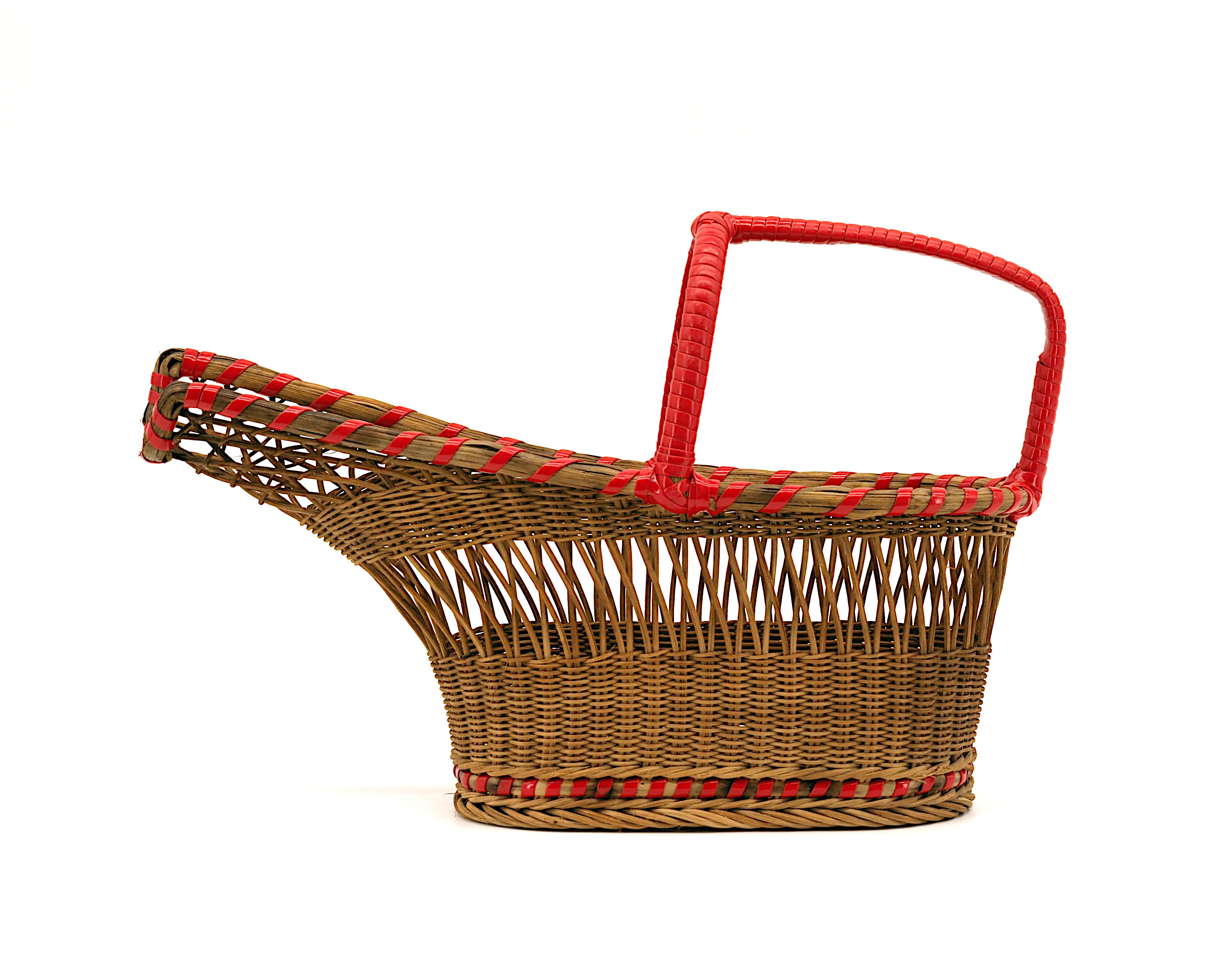 Art Déco Portabottiglie da vino in vimini e rattan Art Deco francese, 1920 in vendita