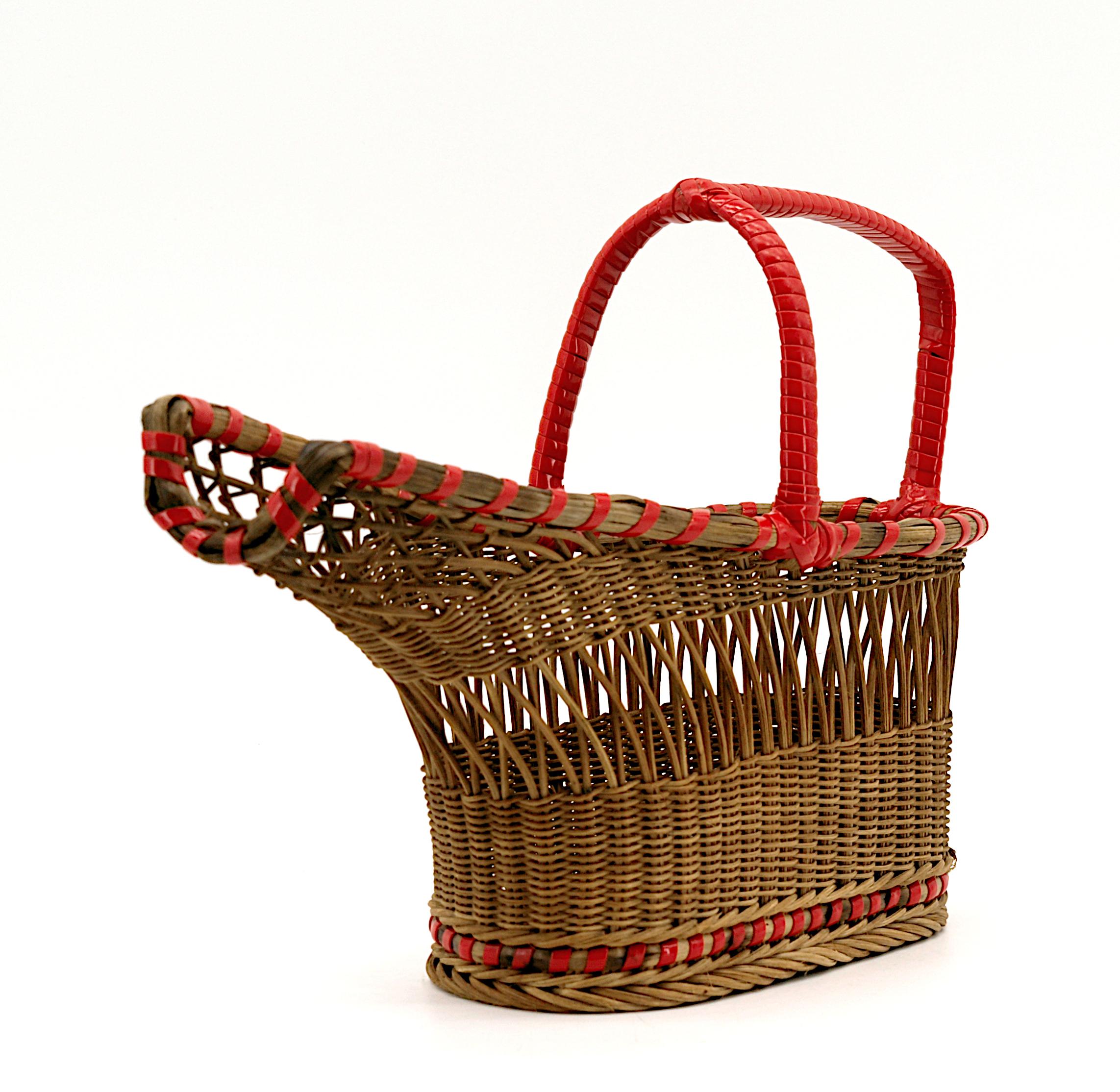 Francese Portabottiglie da vino in vimini e rattan Art Deco francese, 1920 in vendita