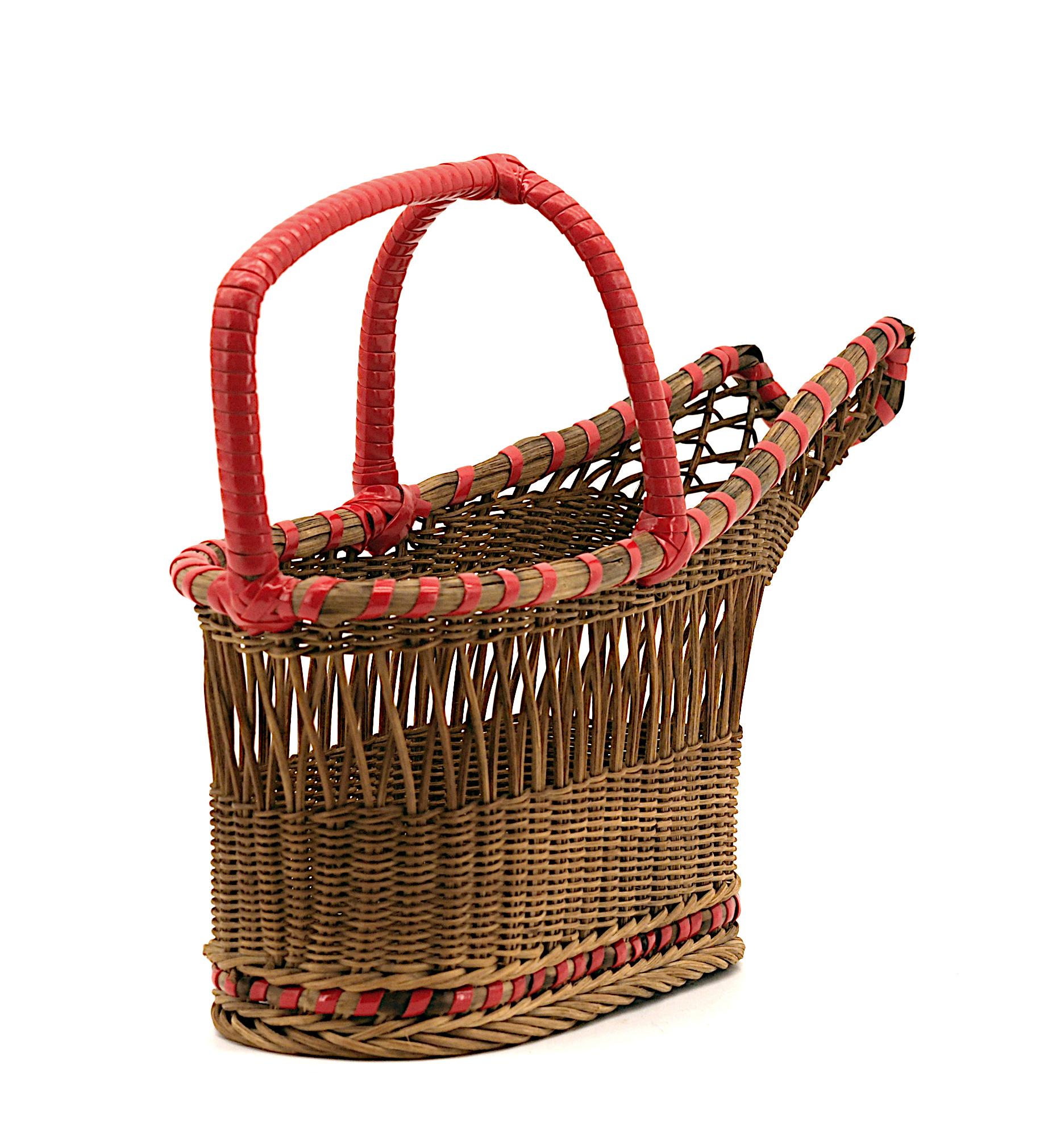 Inizio XX secolo Portabottiglie da vino in vimini e rattan Art Deco francese, 1920 in vendita