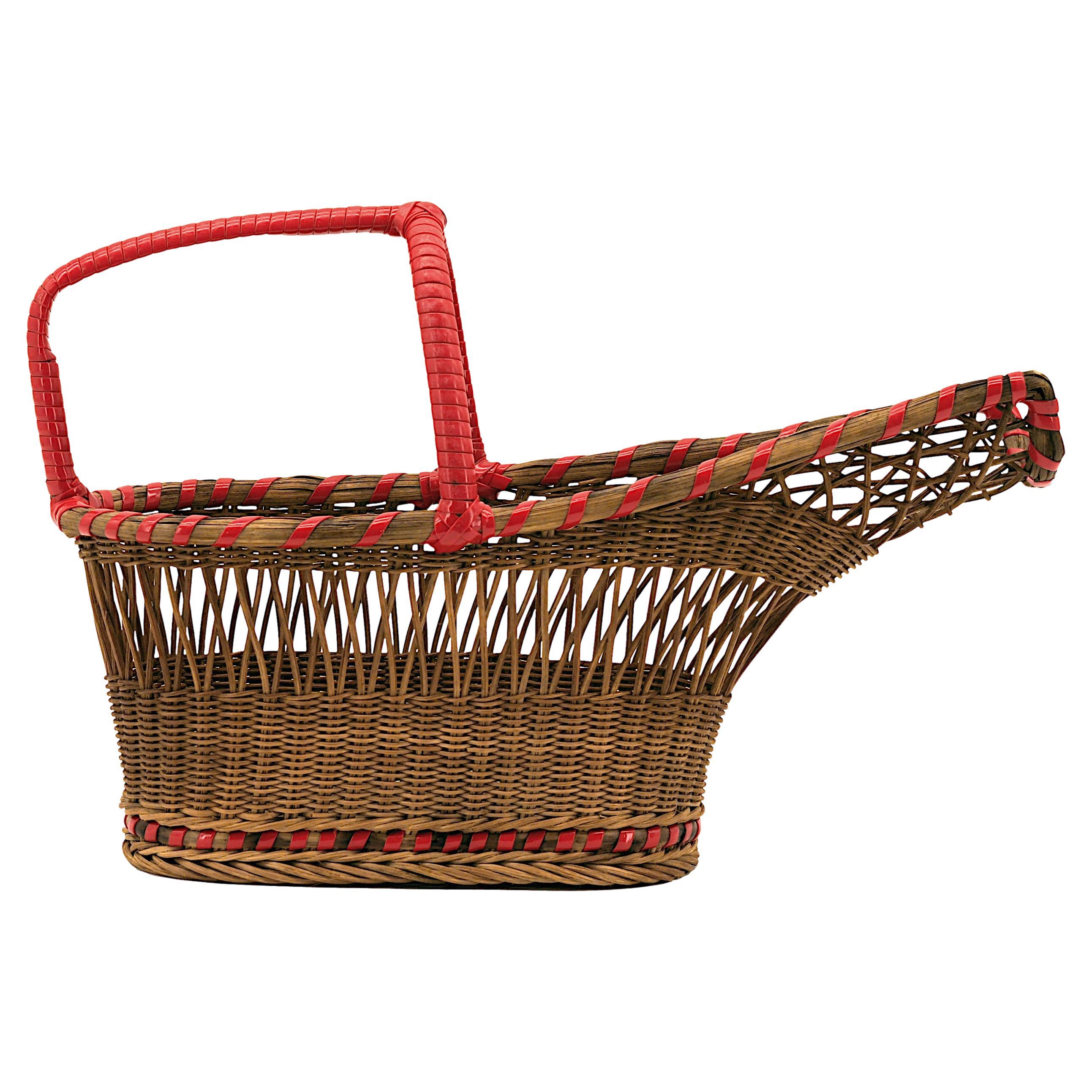French Art Deco Rattan and Wicker Wine Bottle Holder, 1920