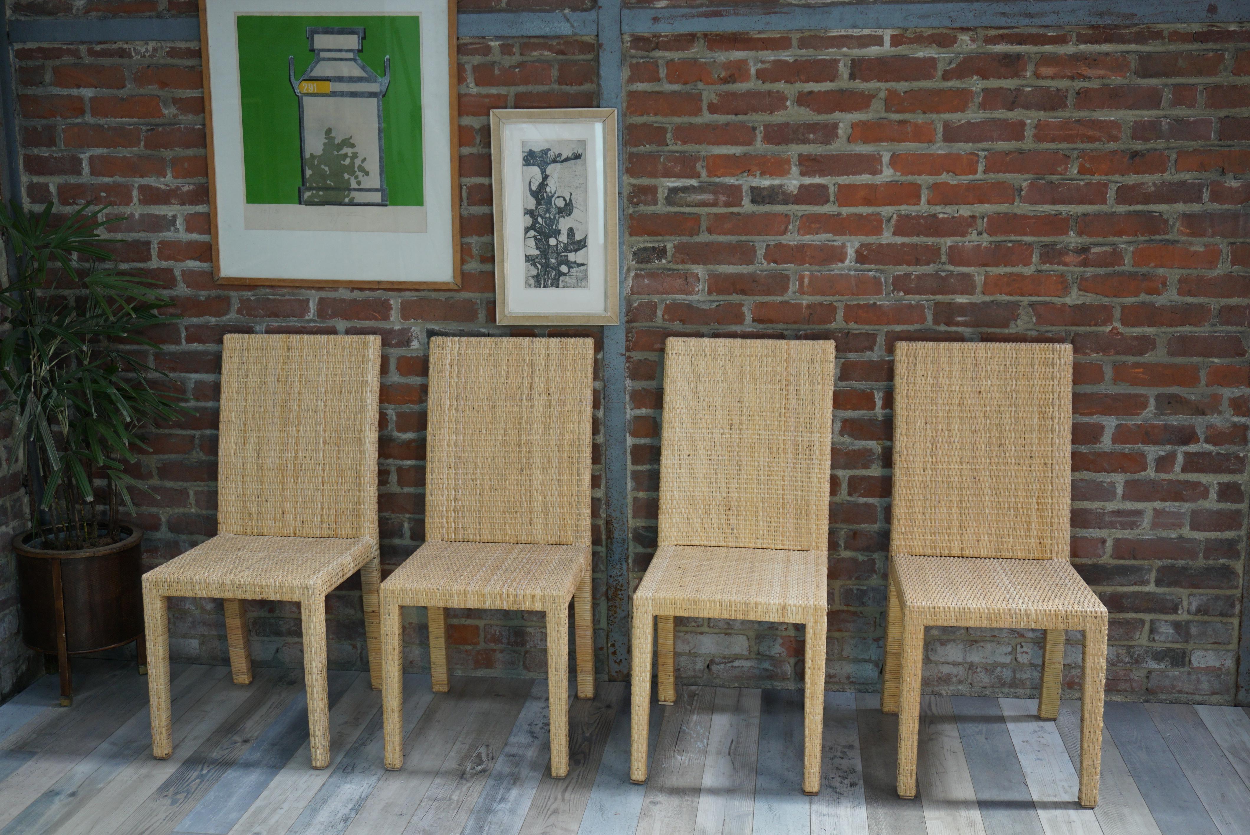 French Art Deco Rattan Chairs Design Jean-Michel Frank for Ecart International For Sale 2