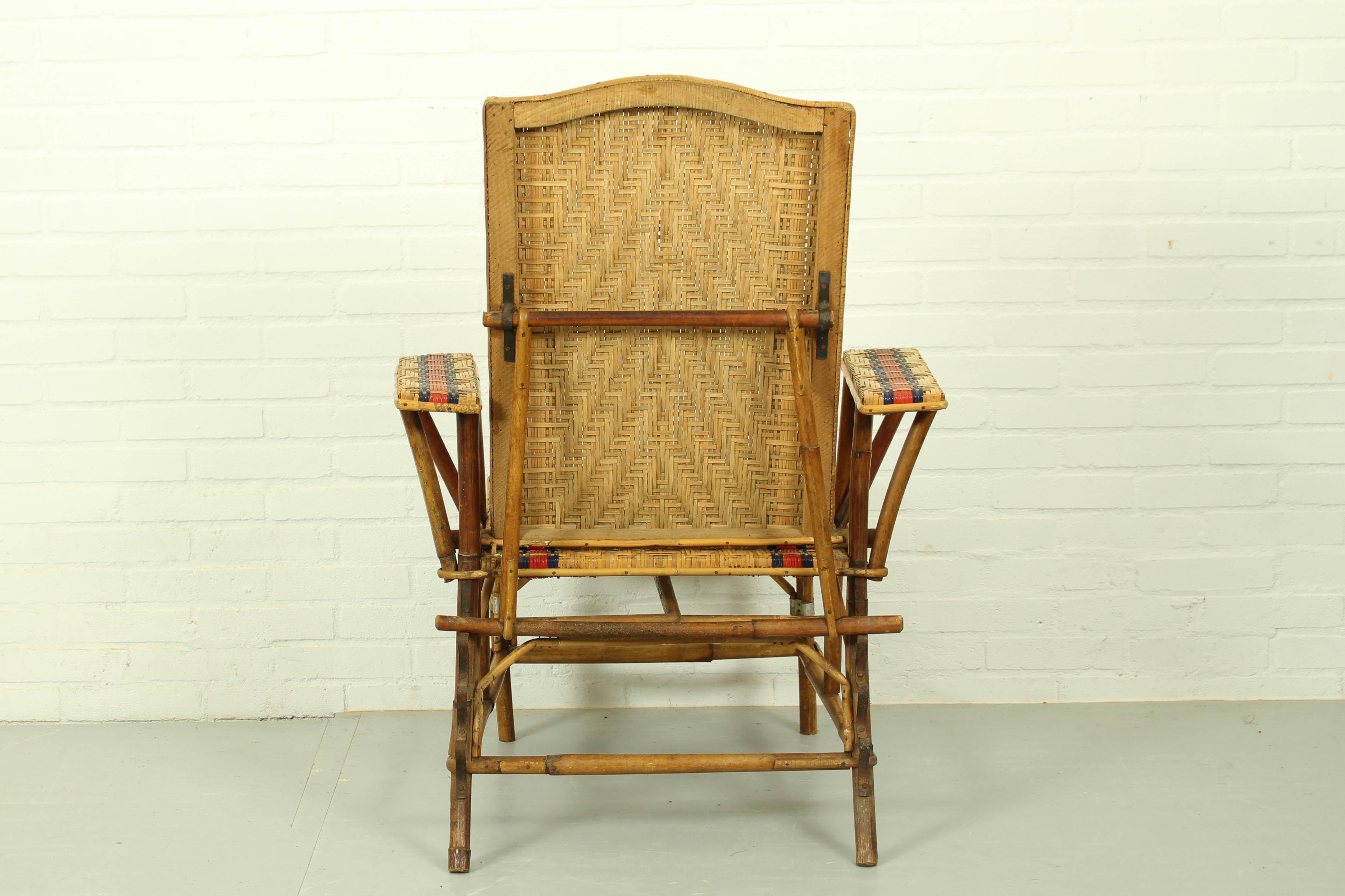 French Art Deco Rattan Lounge Chair / Recliner, 1920a 7