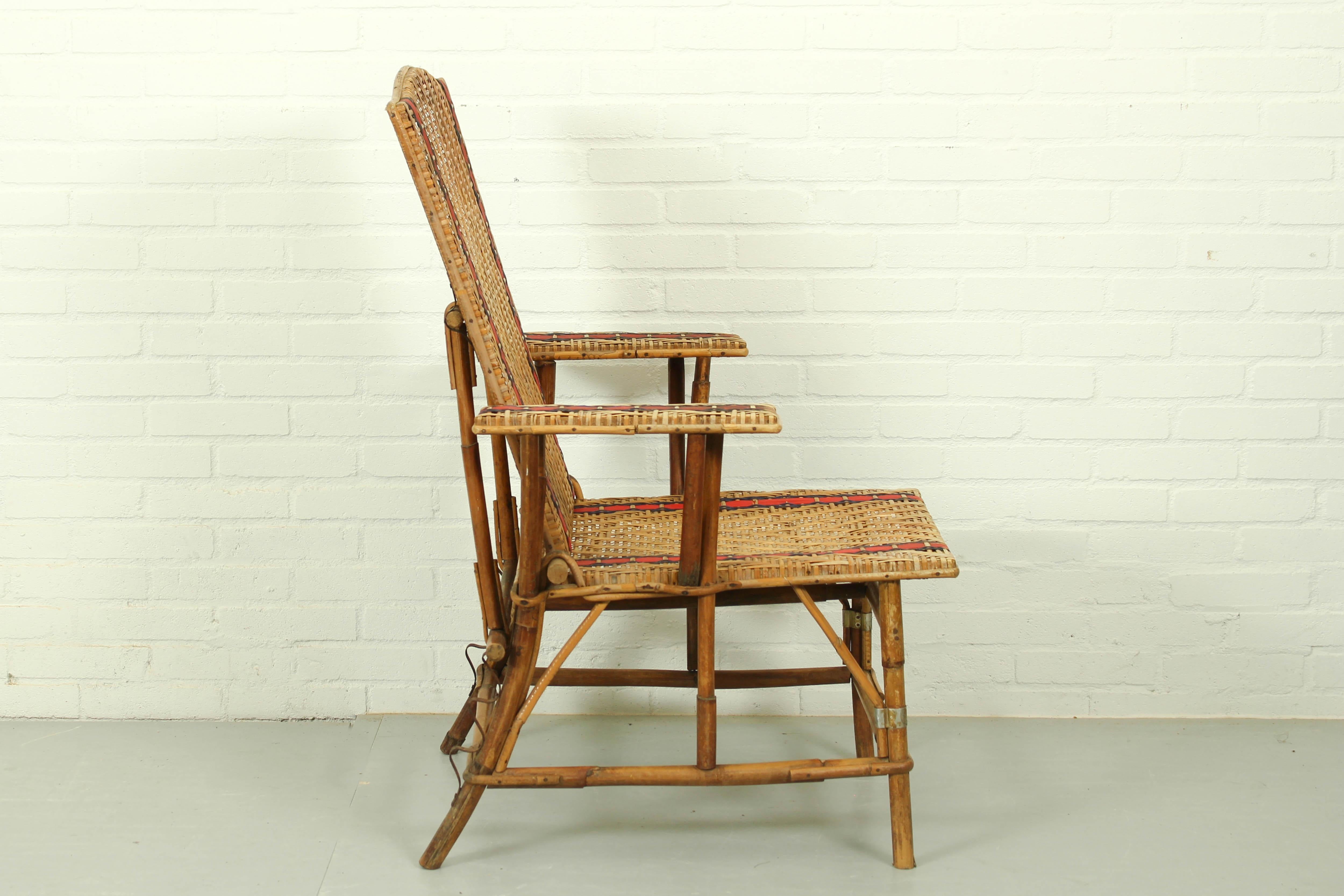 French Art Deco Rattan Lounge Chair / Recliner, 1920a 3