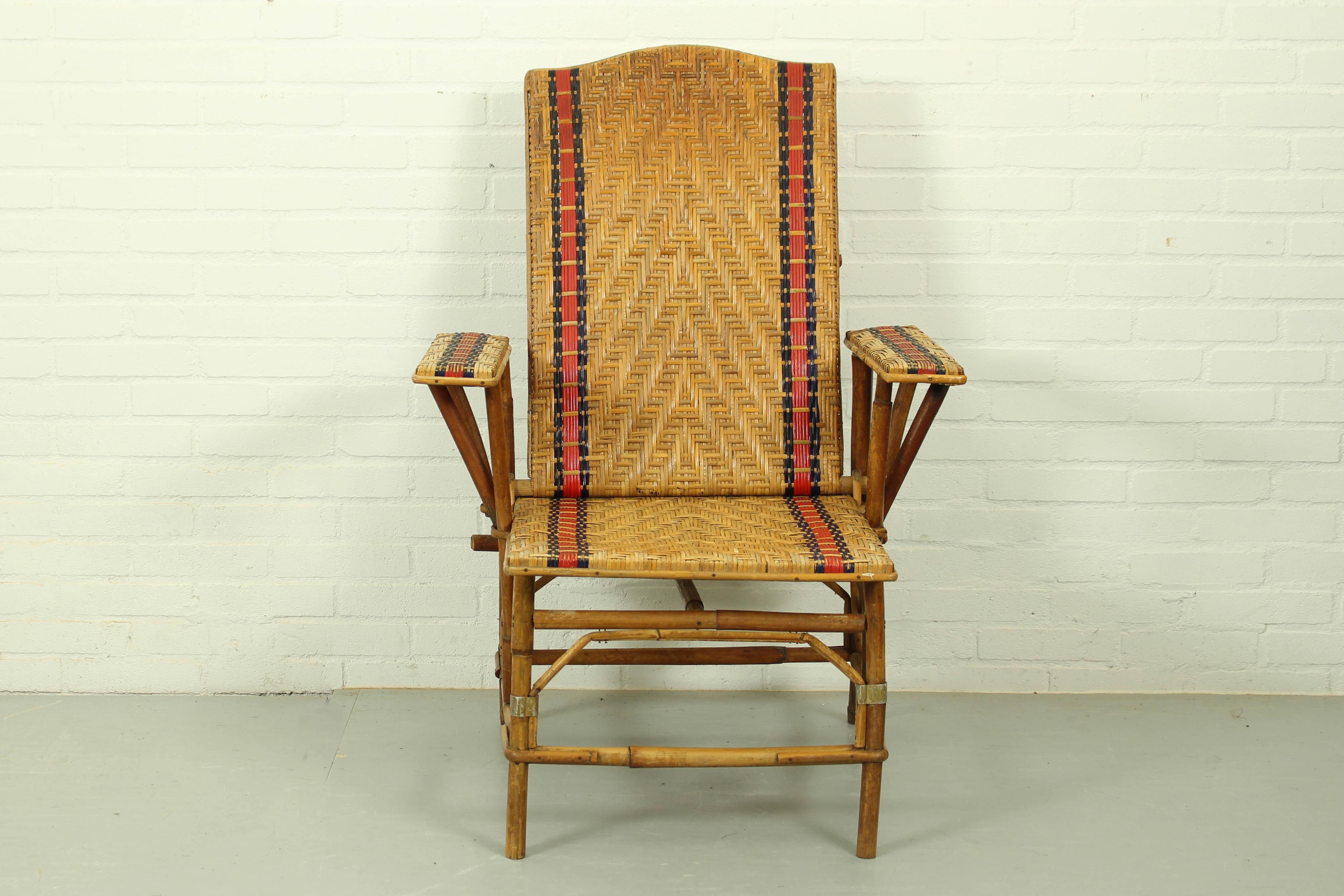 French Art Deco Rattan Lounge Chair / Recliner, 1920a 5