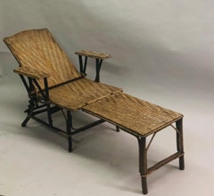 French Art Deco Rattan Lounge Chair / Recliner / Chaise Longue, 1920