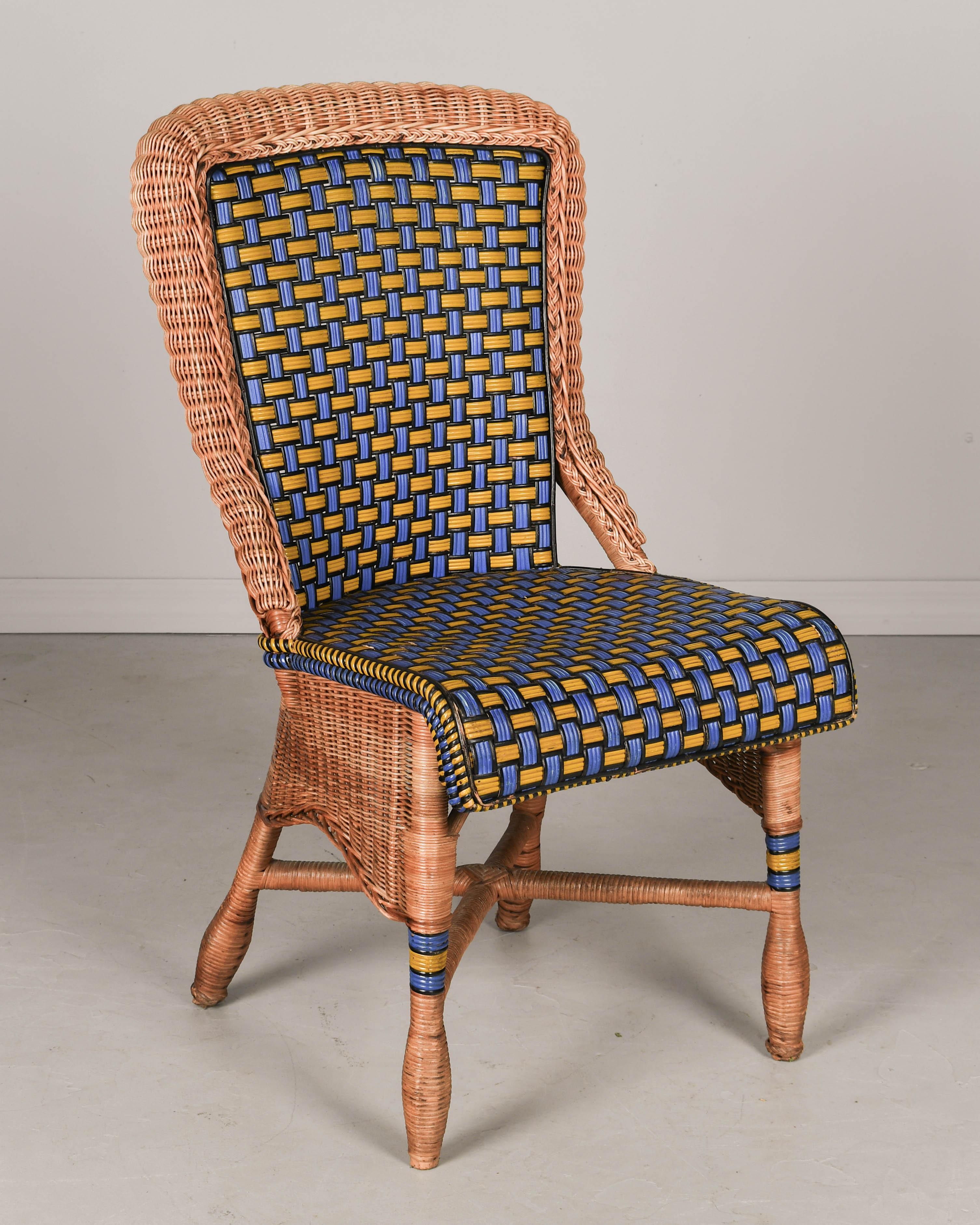 Table et chaises de patio Art déco français en rotin, lot de 7 en vente 4