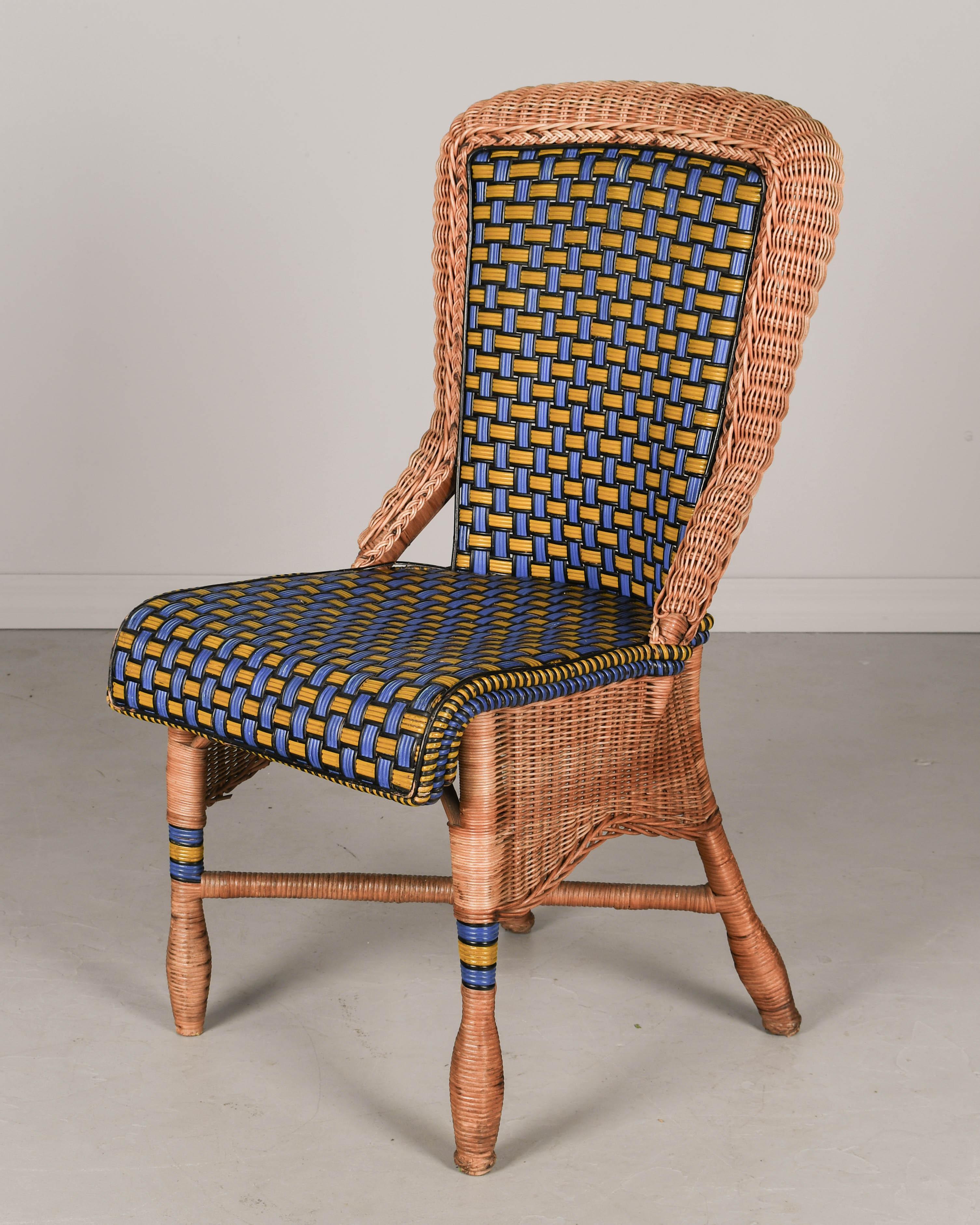 Table et chaises de patio Art déco français en rotin, lot de 7 en vente 5