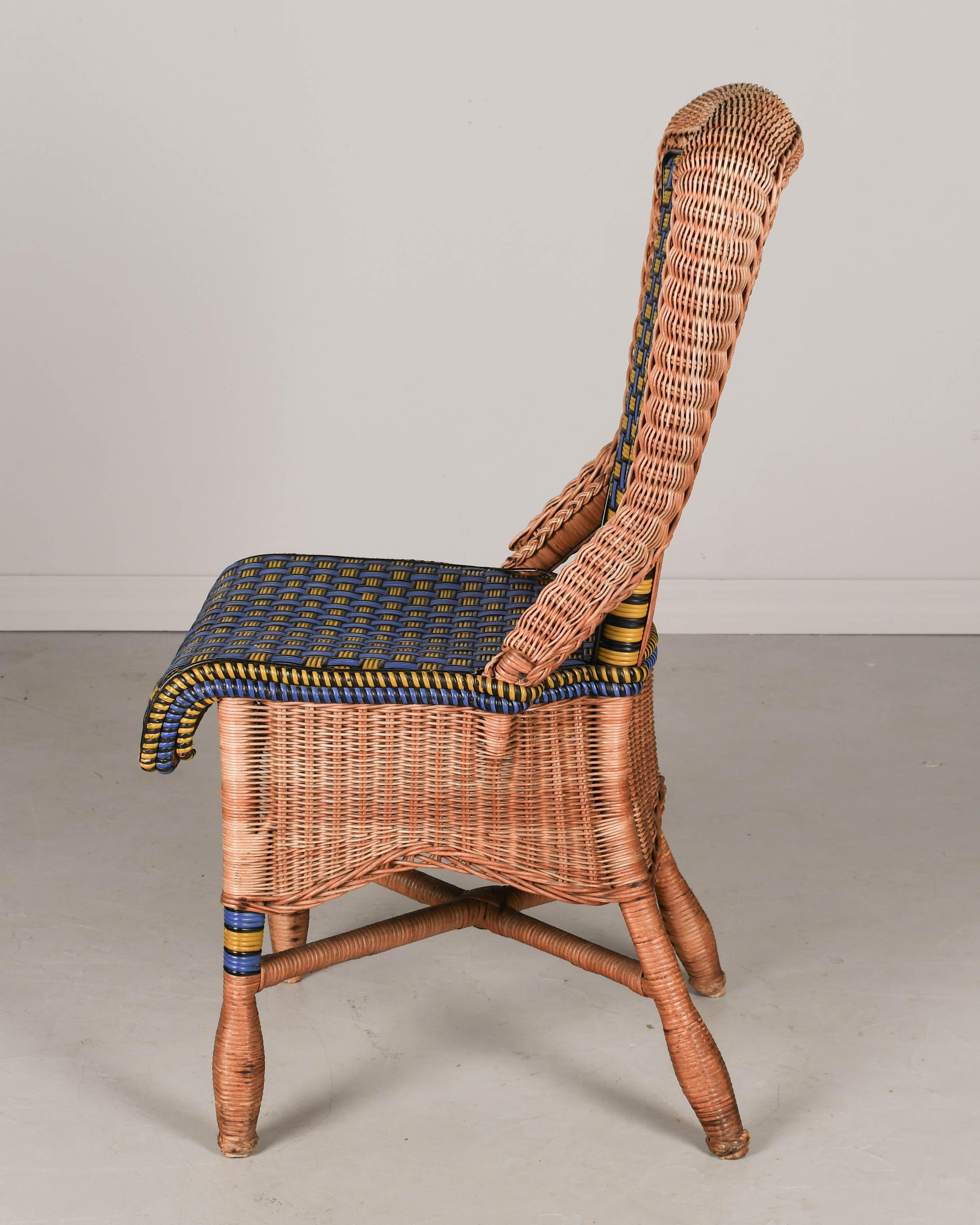 Table et chaises de patio Art déco français en rotin, lot de 7 en vente 6