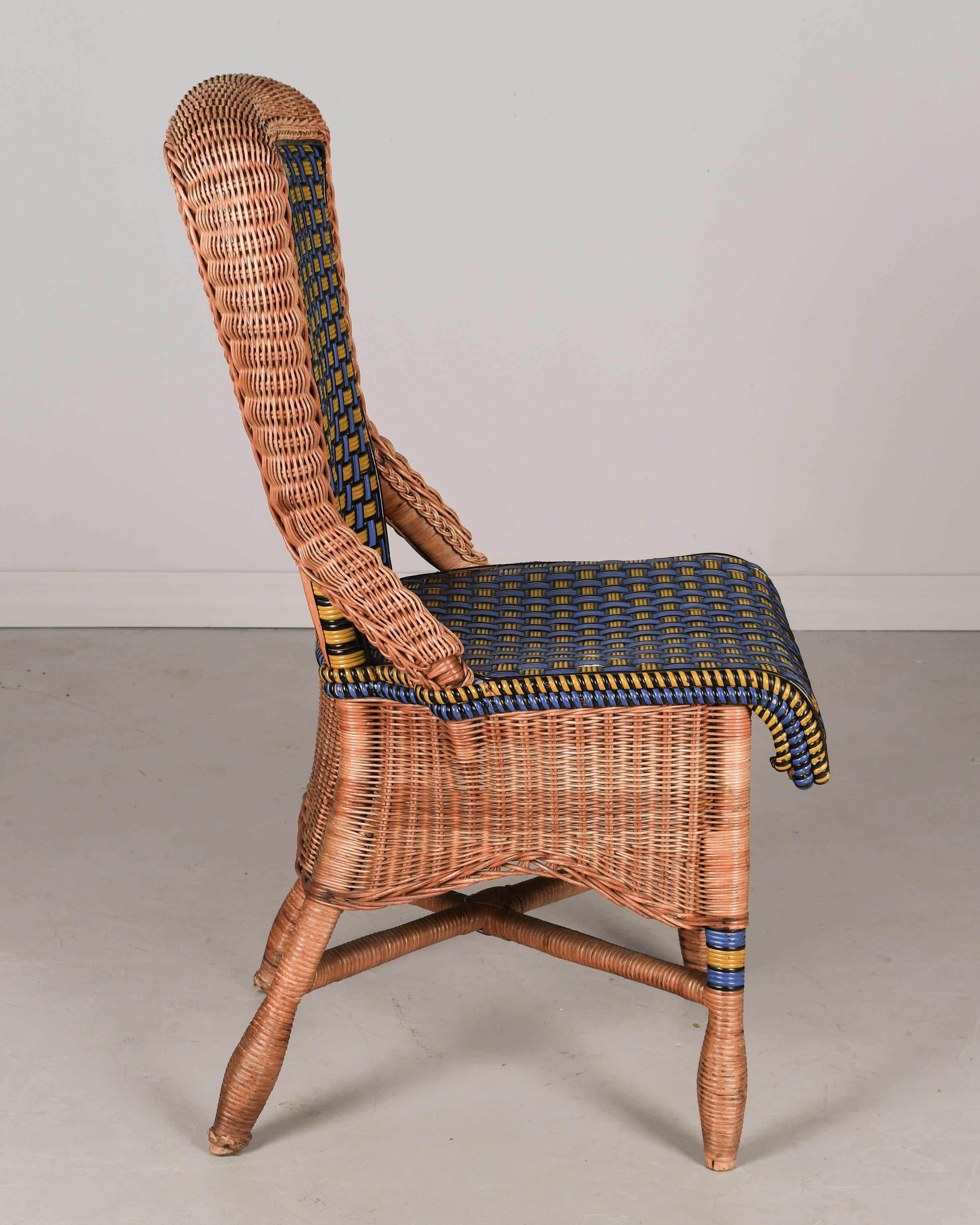 Table et chaises de patio Art déco français en rotin, lot de 7 en vente 7