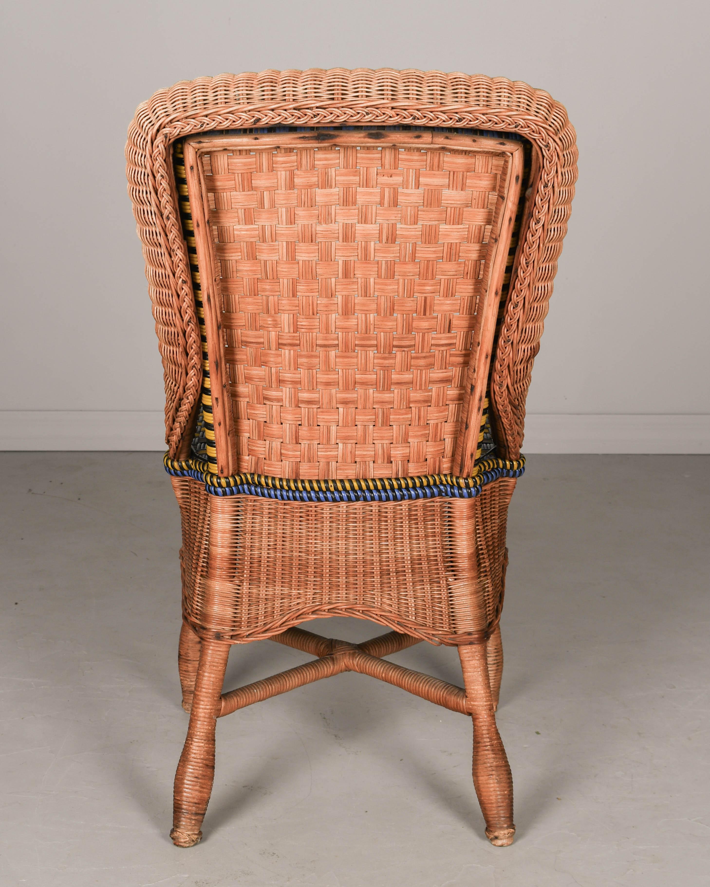 Table et chaises de patio Art déco français en rotin, lot de 7 en vente 8