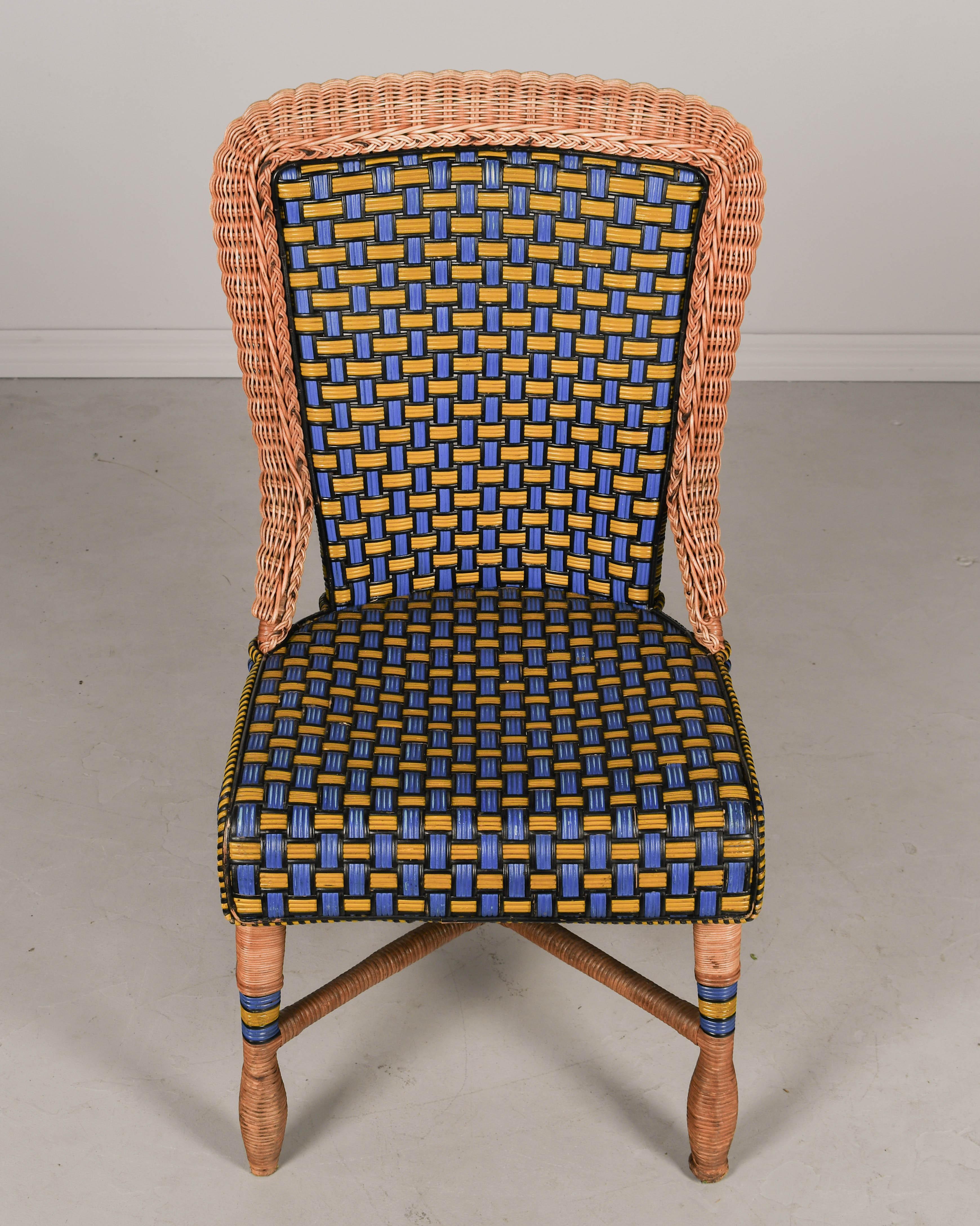 Table et chaises de patio Art déco français en rotin, lot de 7 en vente 9