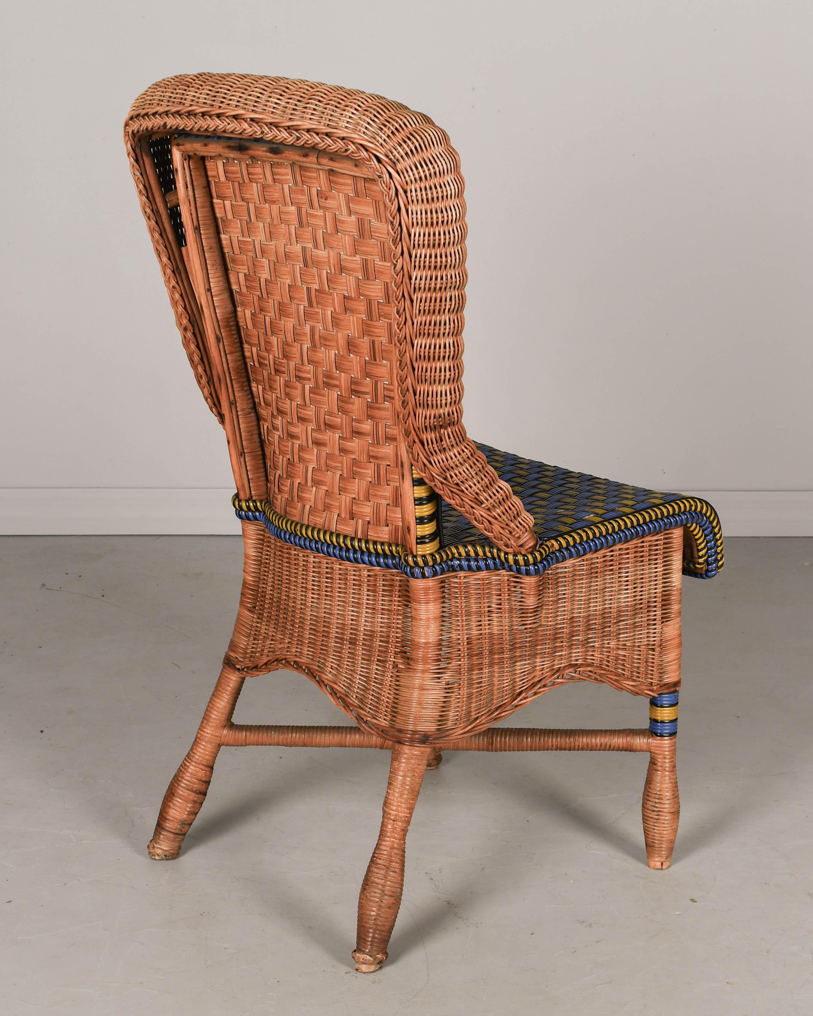 Table et chaises de patio Art déco français en rotin, lot de 7 en vente 10