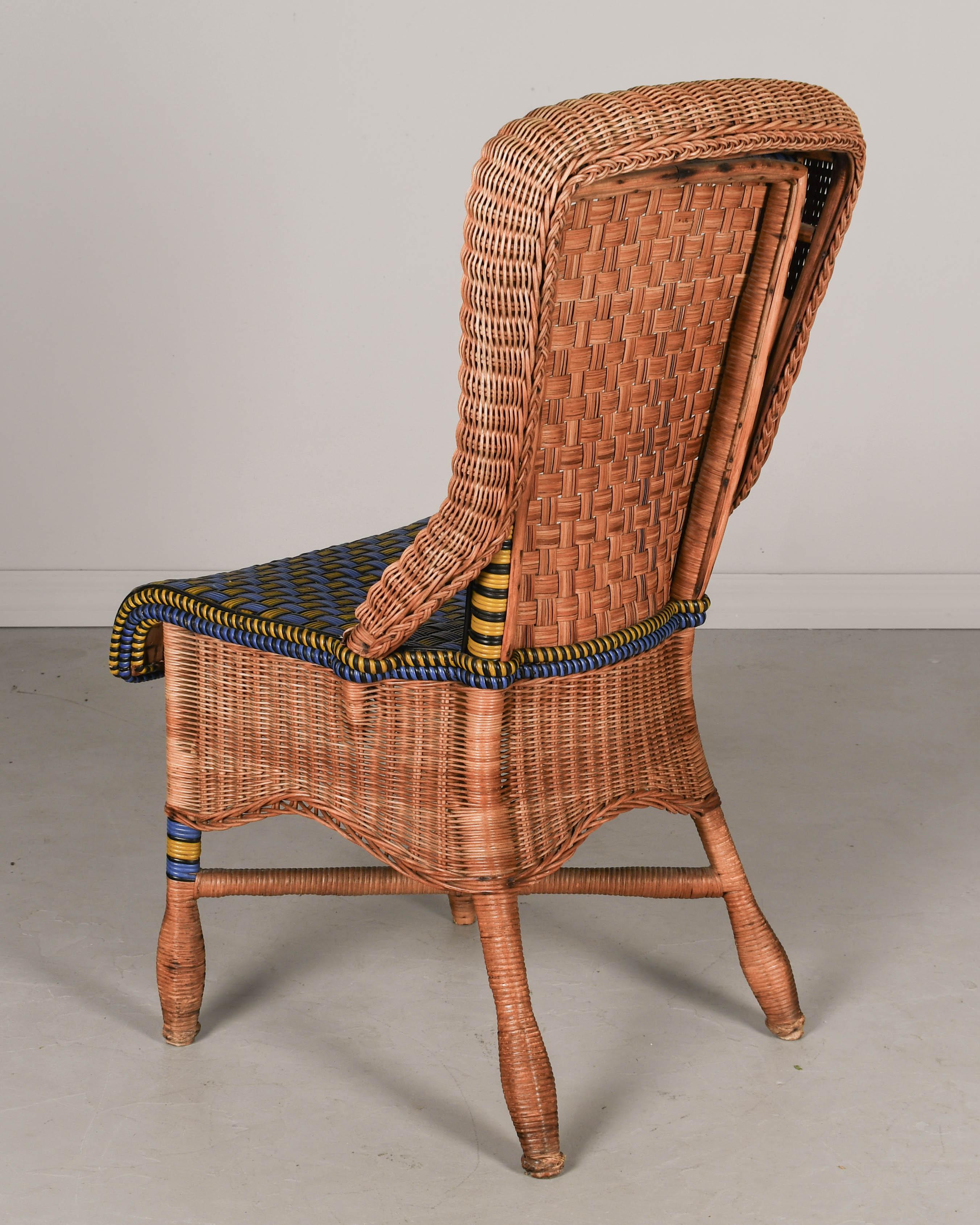 Table et chaises de patio Art déco français en rotin, lot de 7 en vente 11