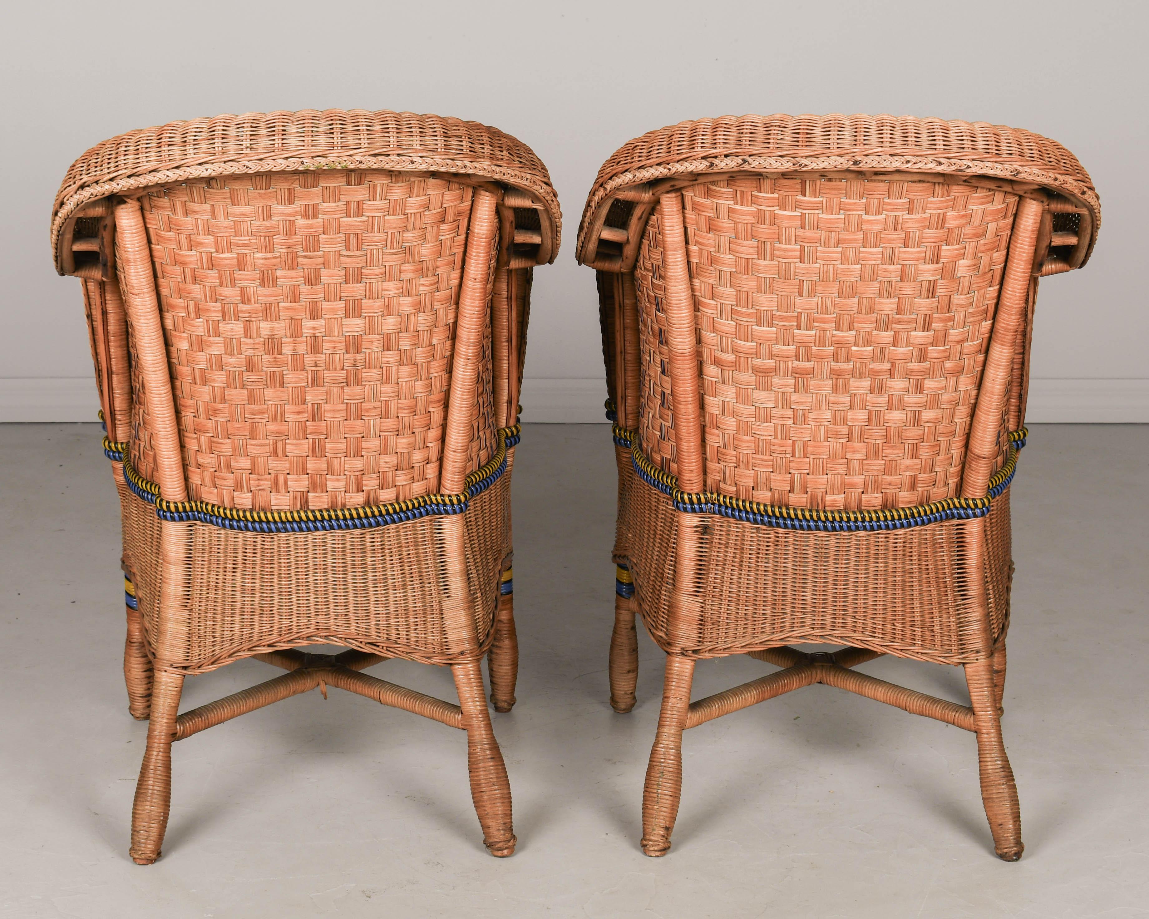 Rotin Table et chaises de patio Art déco français en rotin, lot de 7 en vente
