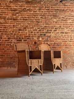 French Art Deco Rattan Wicker Armchairs, circa 1960