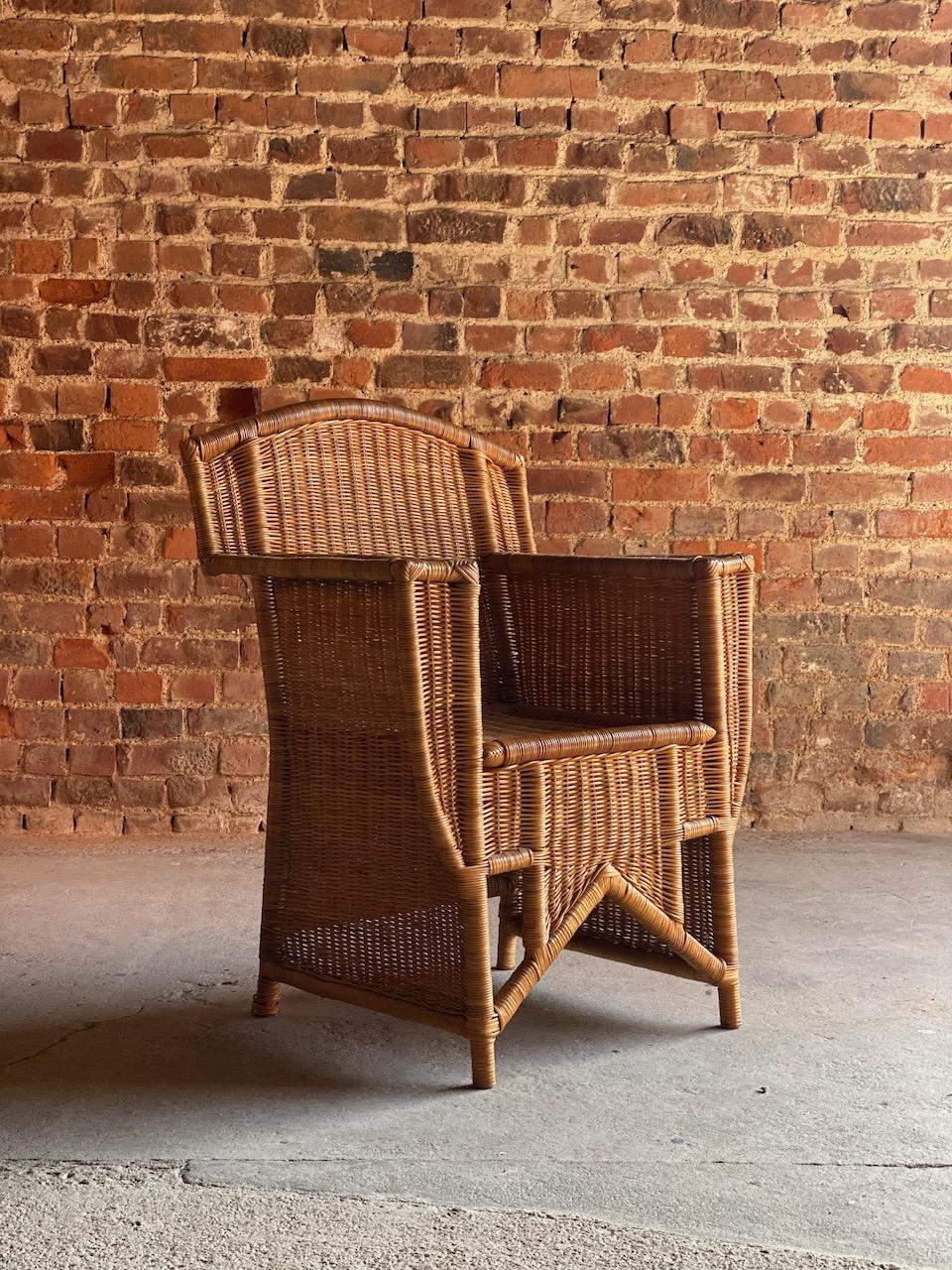 French Art Deco Rattan Wicker Armchairs, circa 1960 In Excellent Condition In Longdon, Tewkesbury