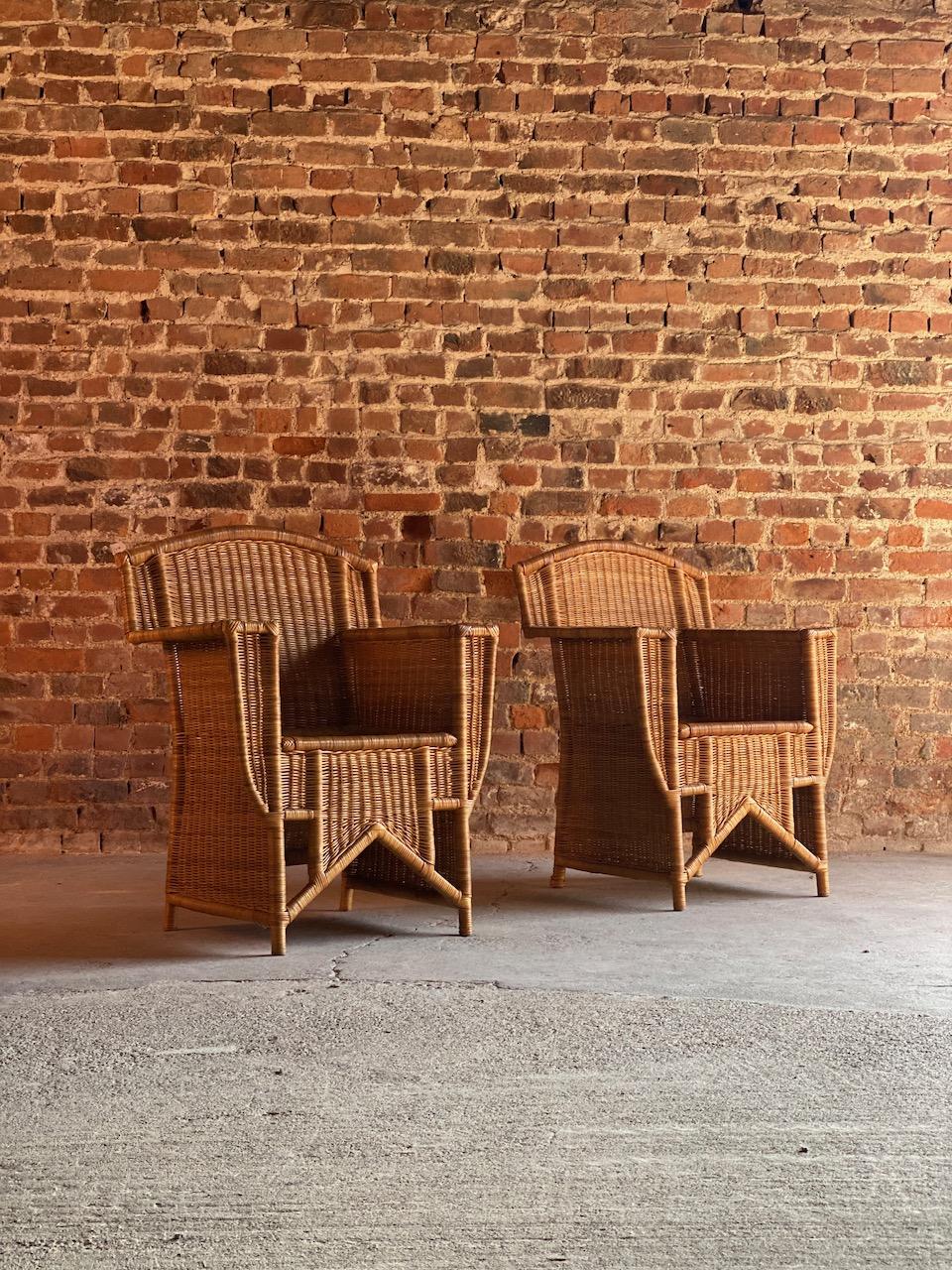 French Art Deco Rattan Wicker Armchairs, circa 1960 3