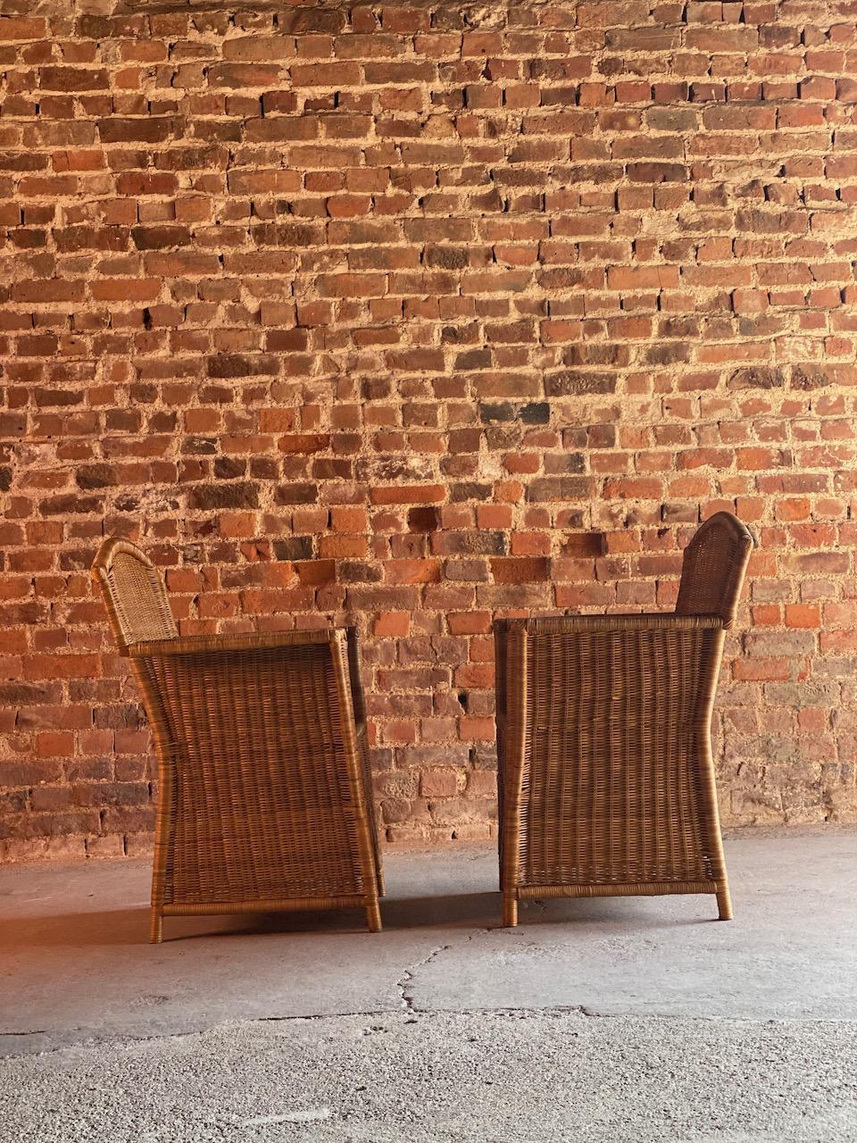 French Art Deco Rattan Wicker Armchairs, circa 1960 5