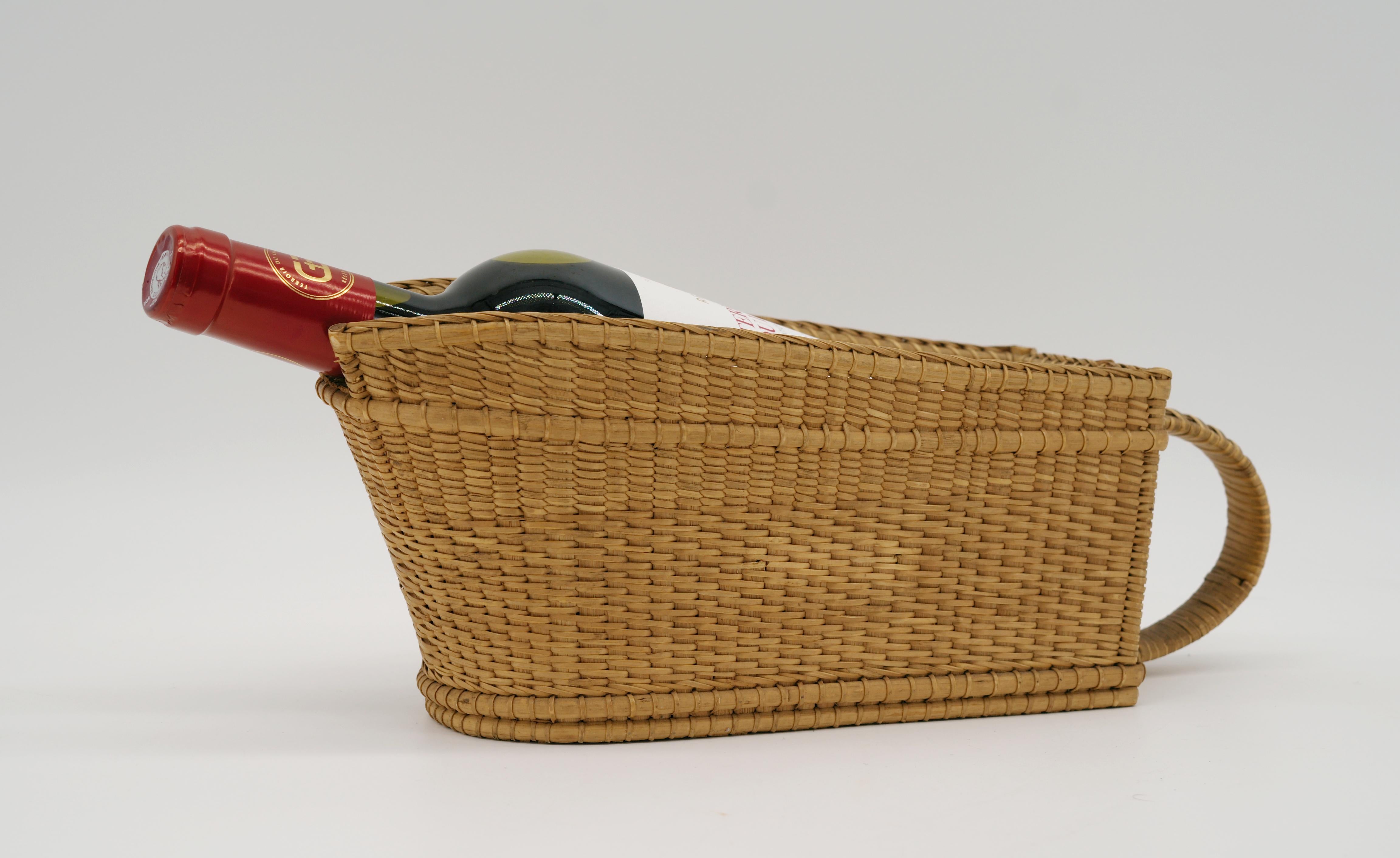 Early 20th Century French Art Deco Rattan Wine Bottle Holder, 1920 For Sale