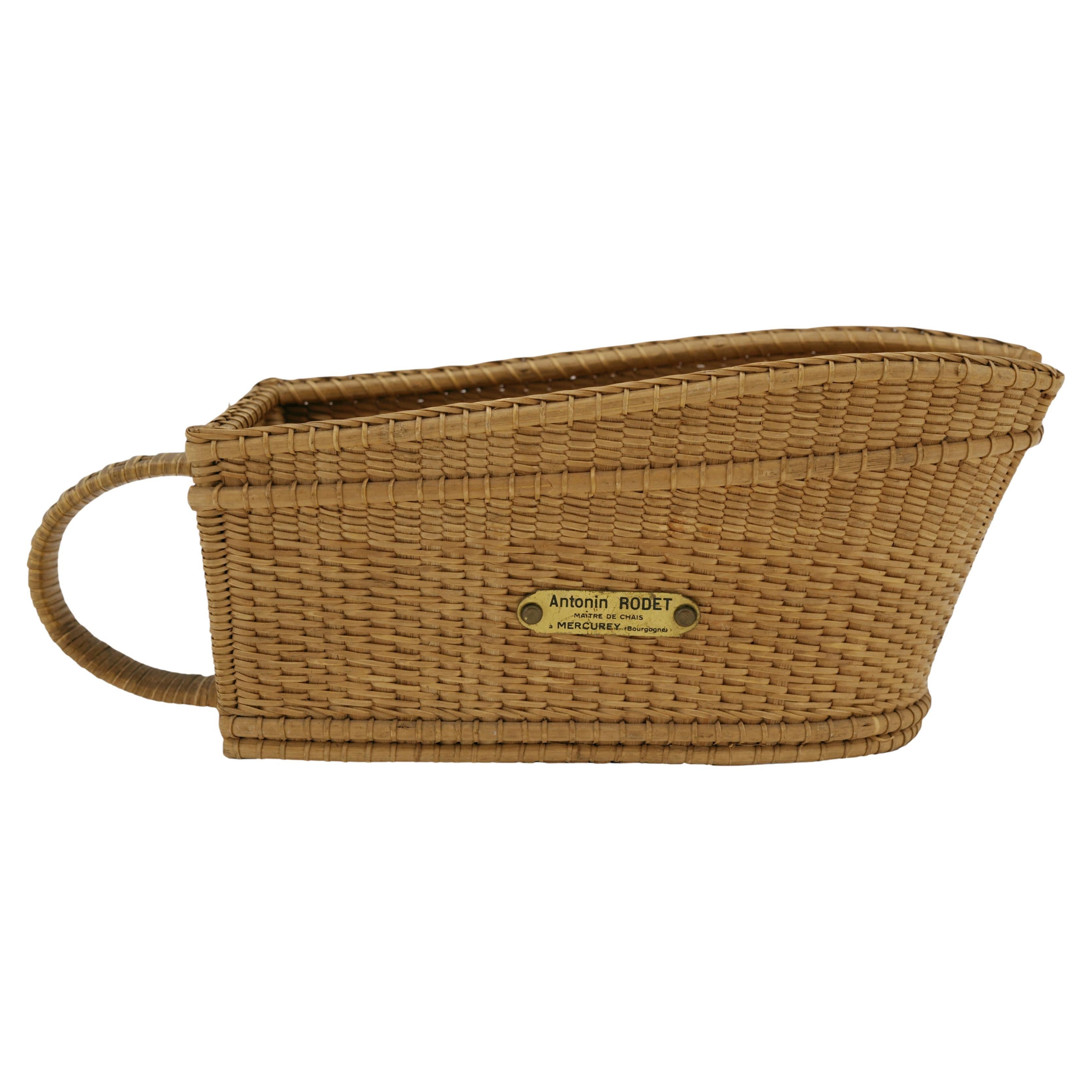 French Art Deco Rattan Wine Bottle Holder, 1920 For Sale