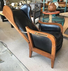 French Art Deco Recliner Wing Chair by Baker Furniture, Walnut with Brass Detail