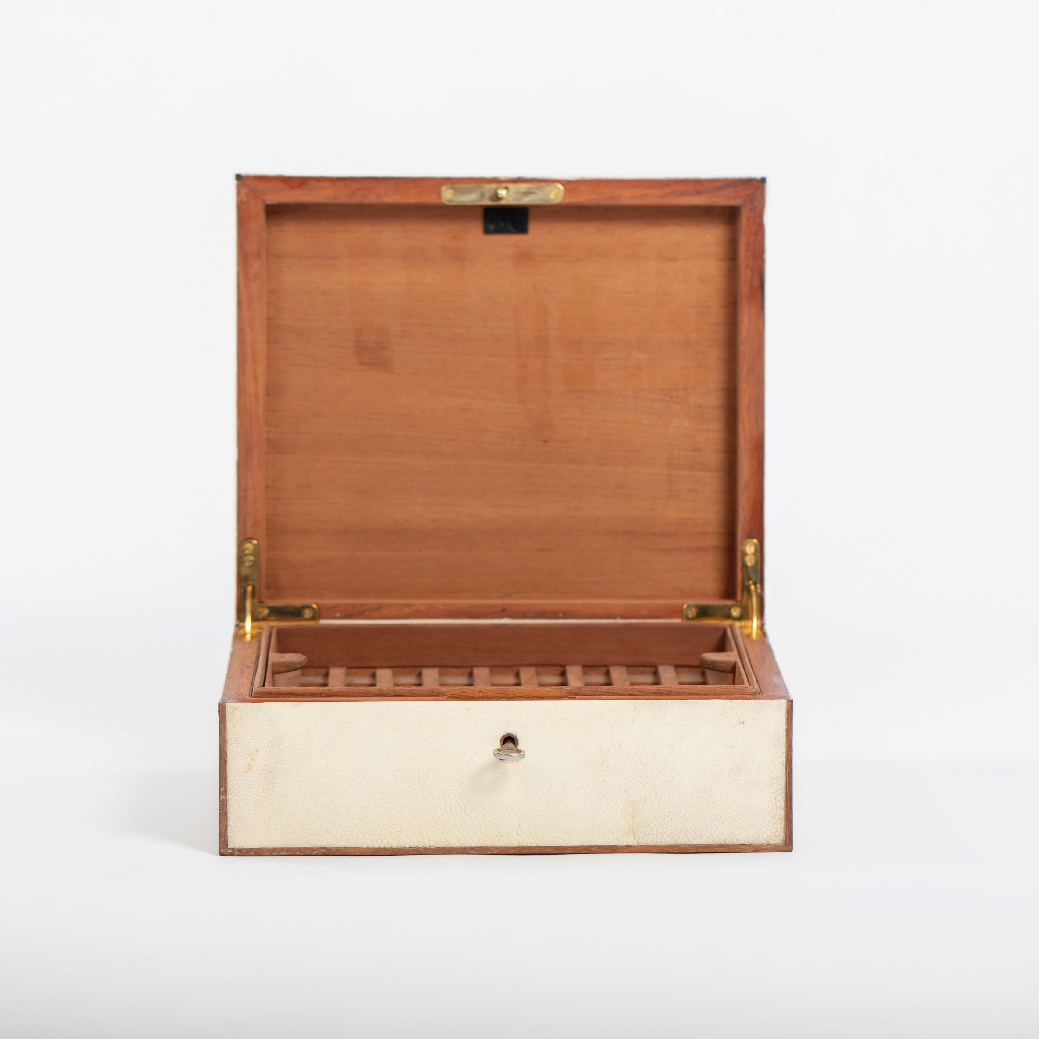 Mid-20th Century French Art Déco Rectangular Galuchat Leather Box for Cigars etc. from the 1940s For Sale