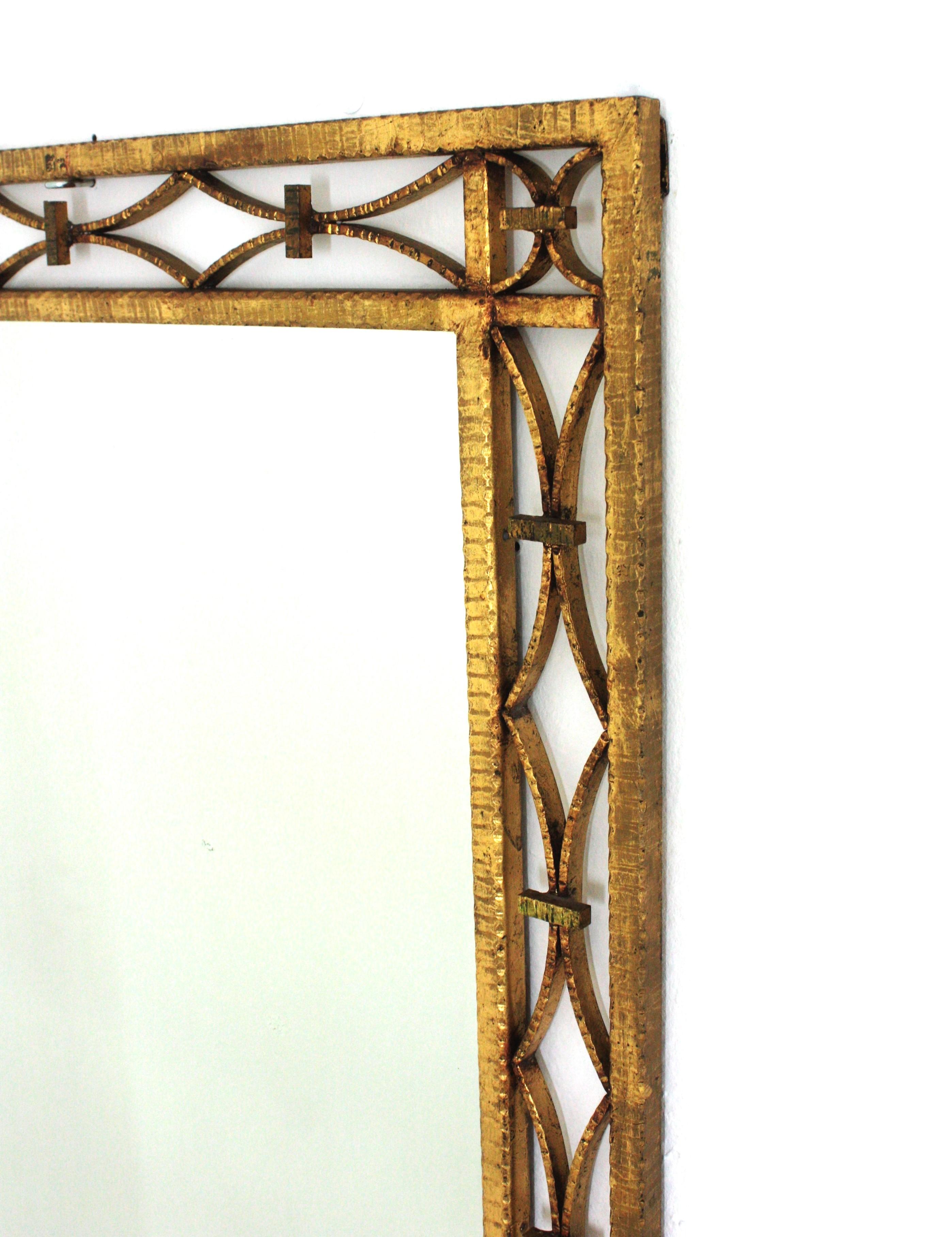 French Art Deco Rectangular Mirror in Gilded Wrought Iron  For Sale 6