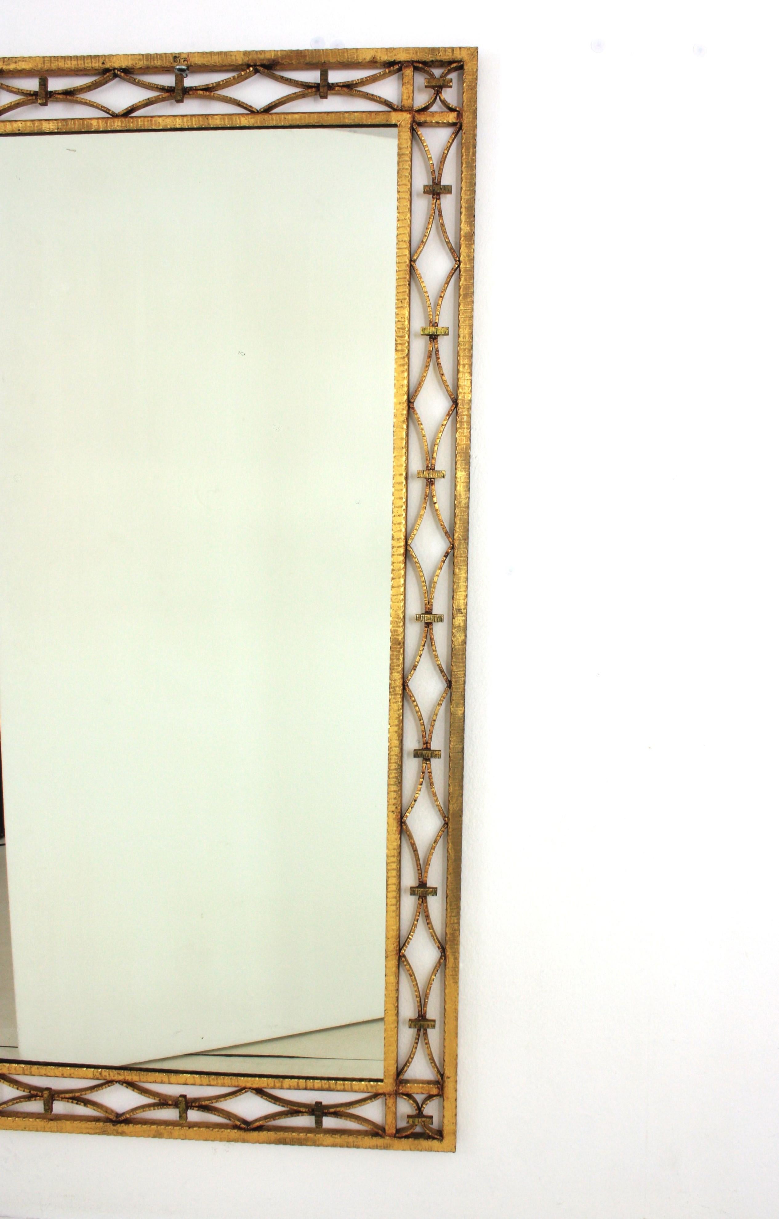 20th Century French Art Deco Rectangular Mirror in Gilded Wrought Iron  For Sale