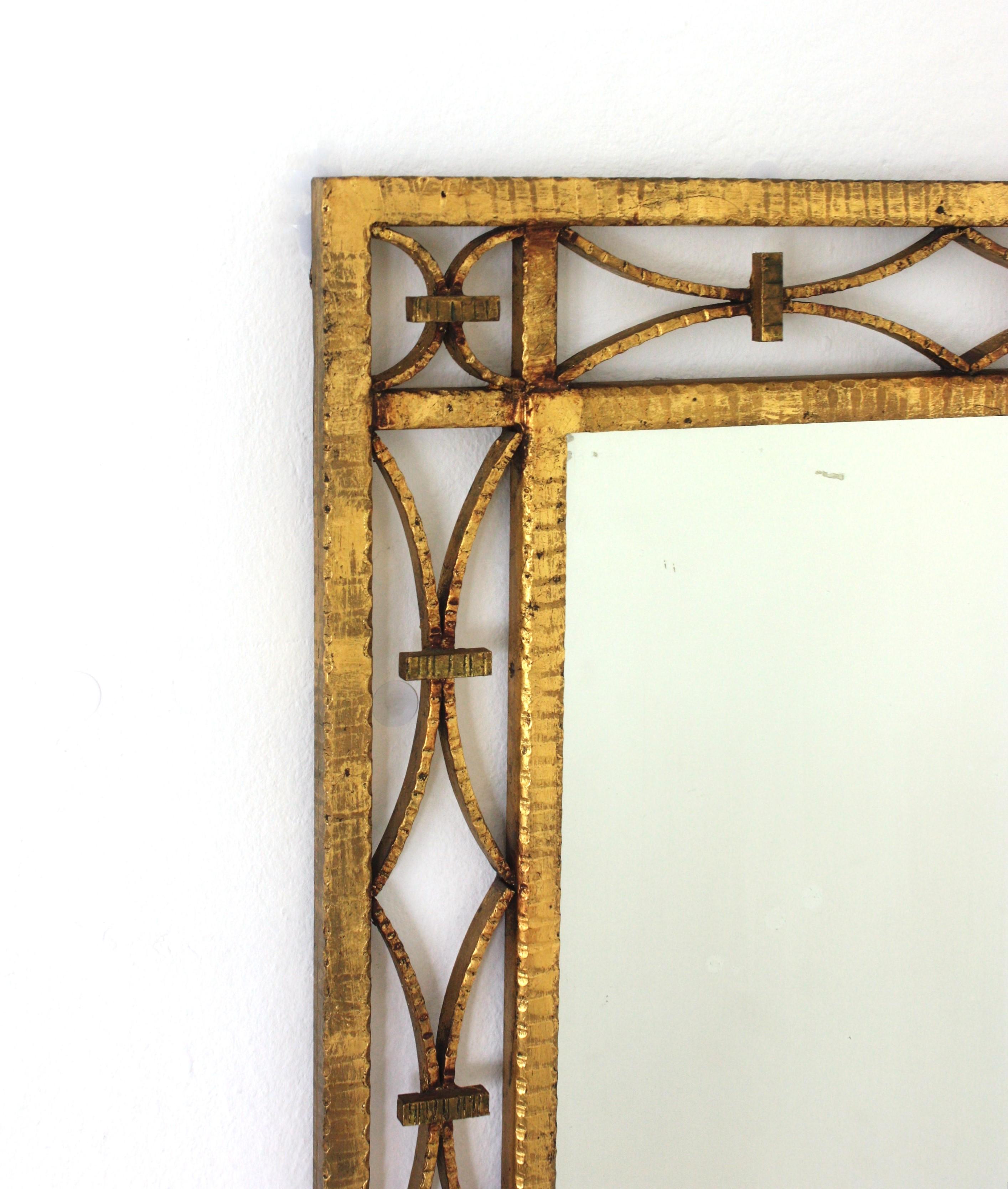 French Art Deco Rectangular Mirror in Gilded Wrought Iron  For Sale 2