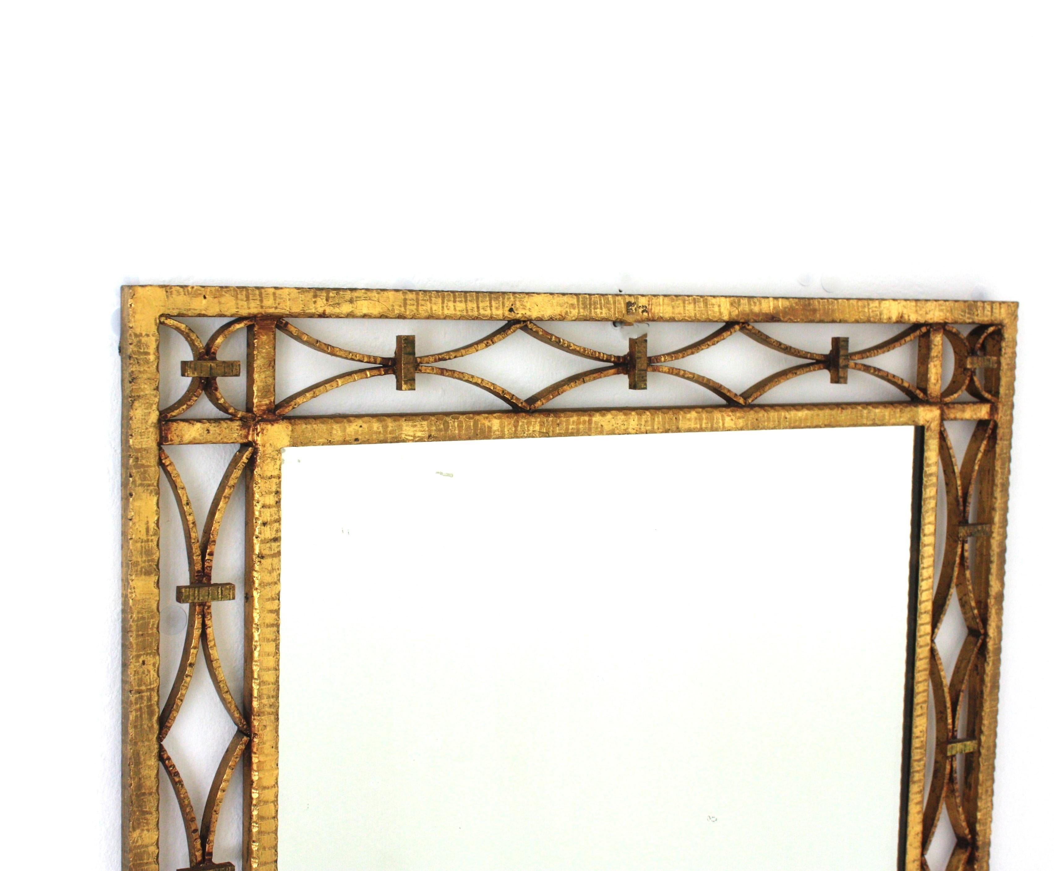 French Art Deco Rectangular Mirror in Gilded Wrought Iron  For Sale 3
