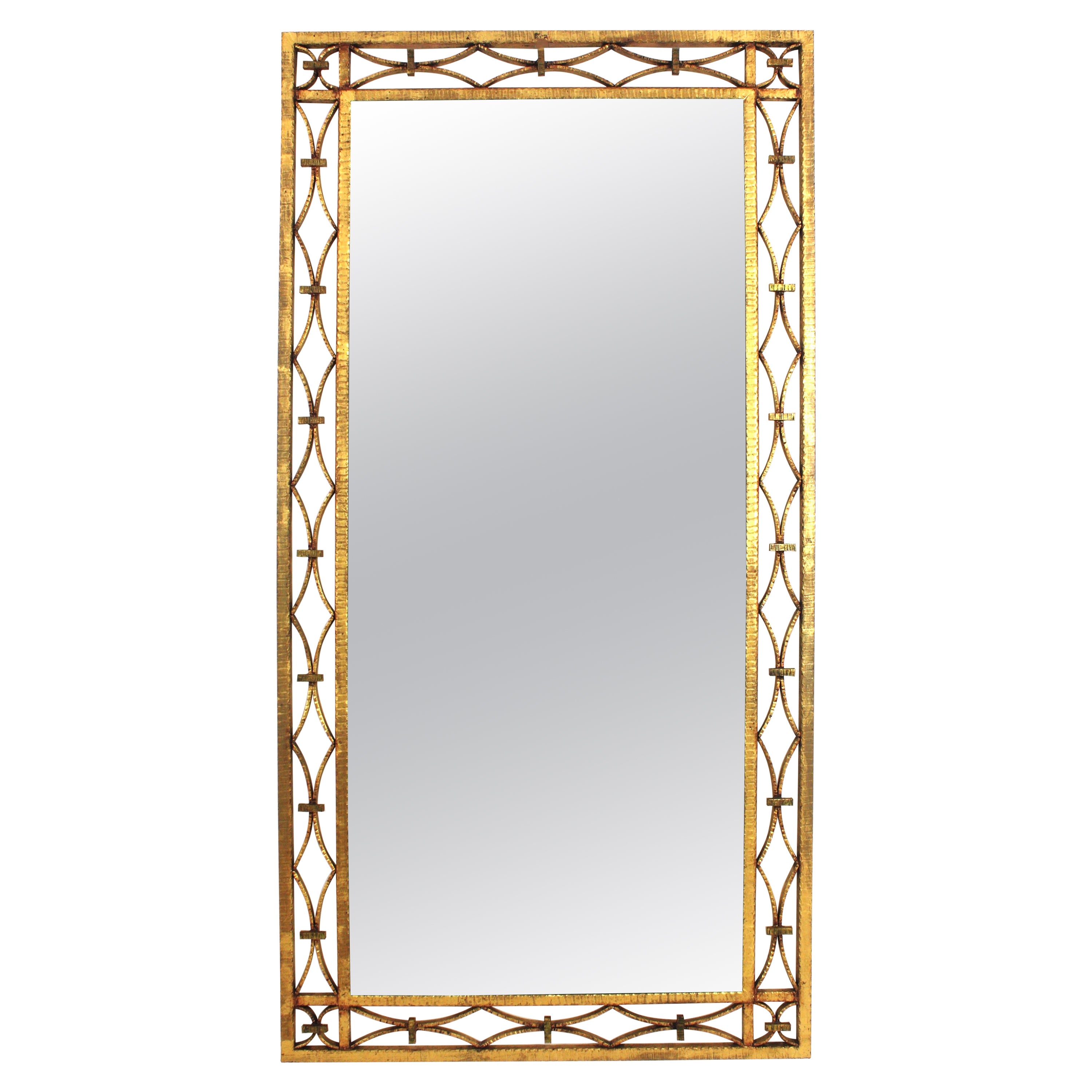 French Art Deco Rectangular Mirror in Gilded Wrought Iron For Sale