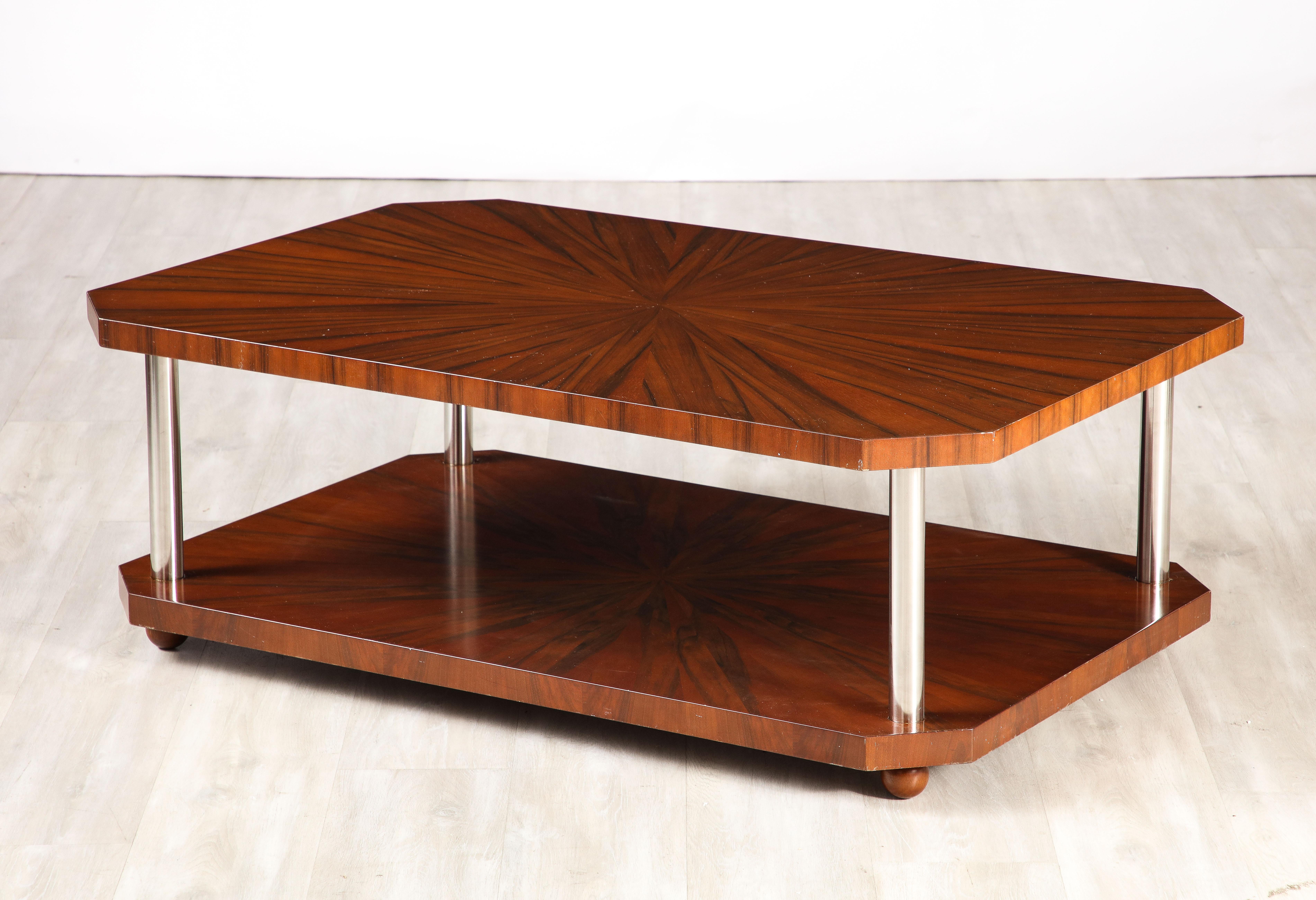 Chrome Table basse rectangulaire en bois Art déco français, circa 1940  en vente