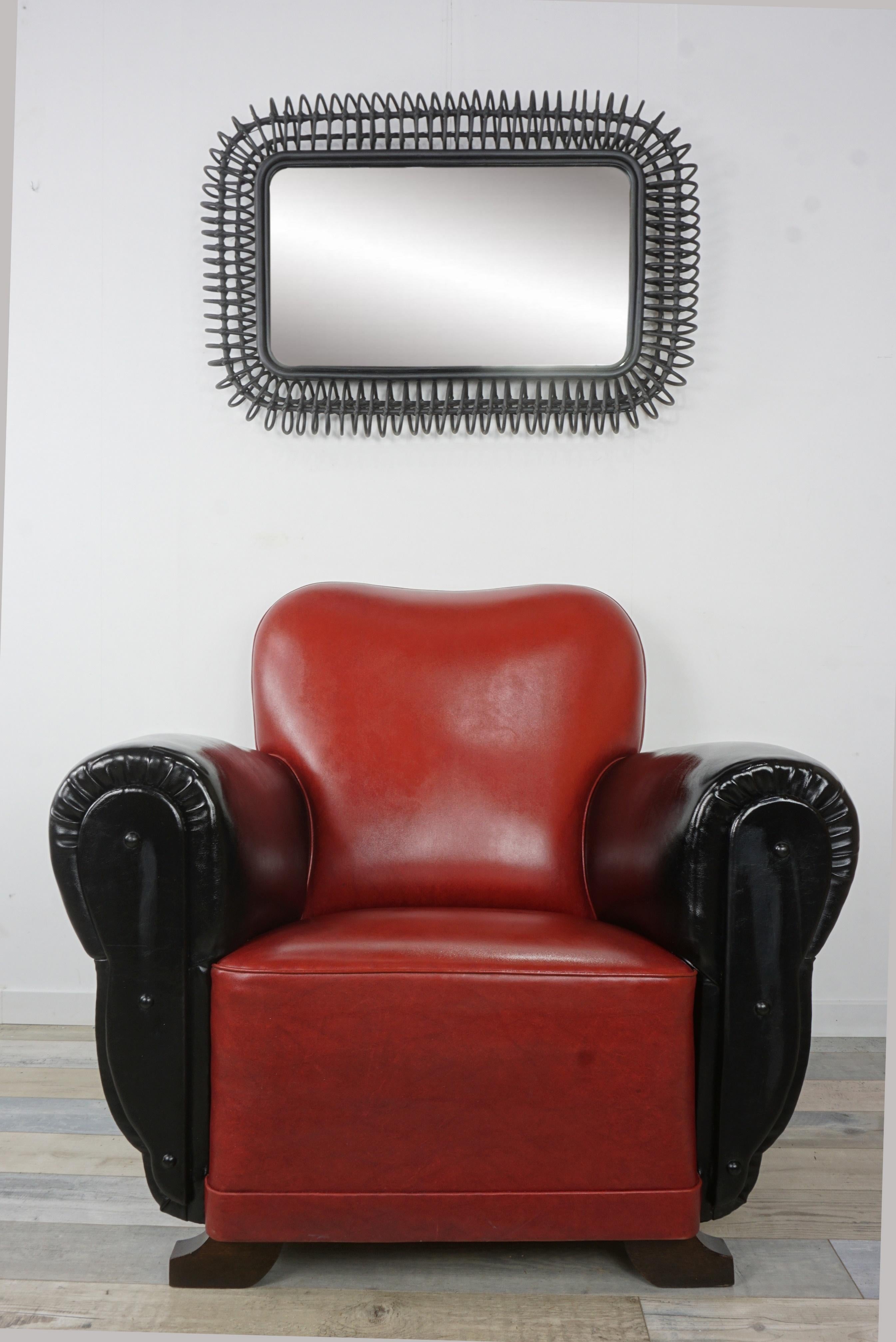 French Art Deco Red and Black Faux Leather Club Armchair 15