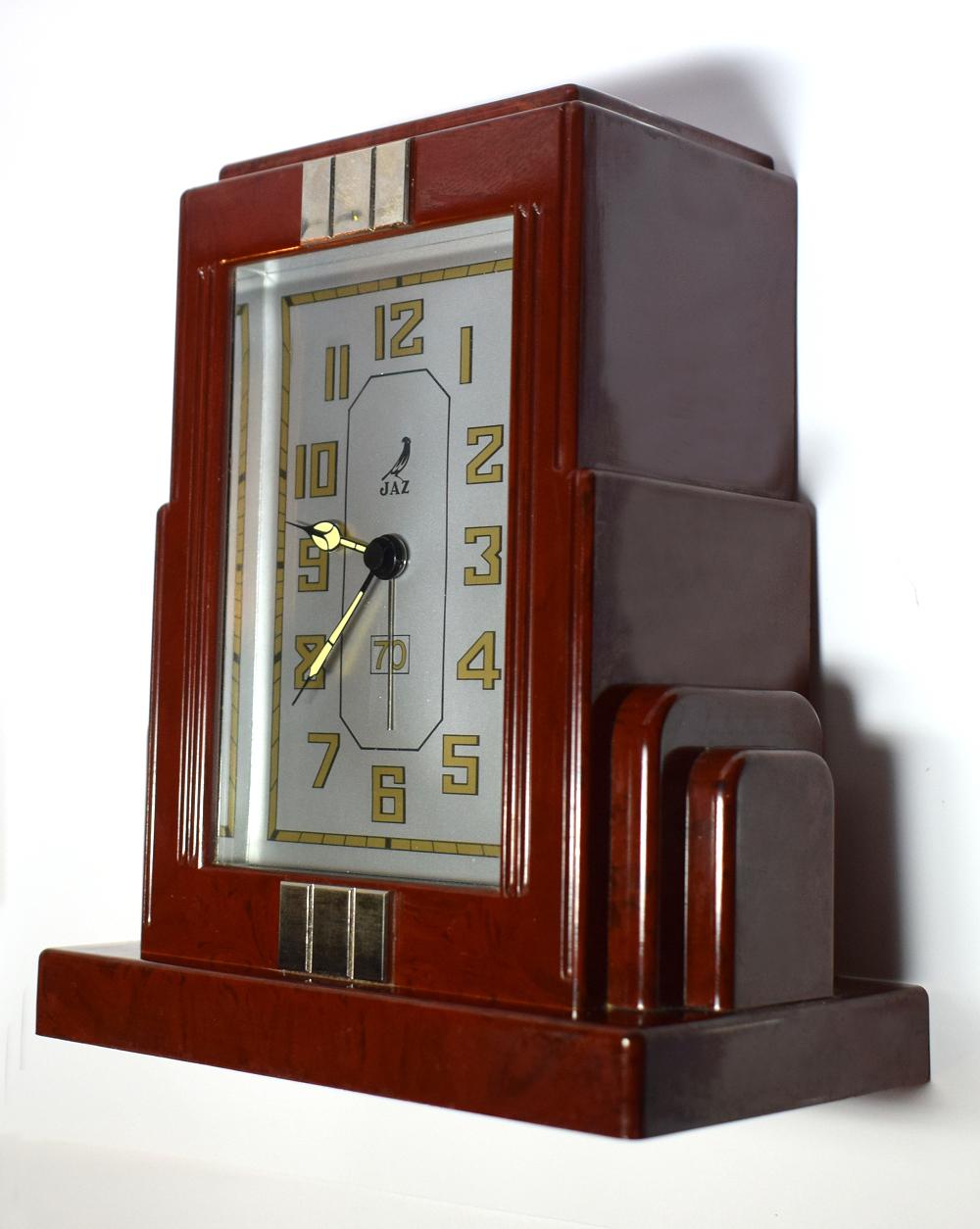 French Art Deco Red Bakelite Clock by JAZ 1