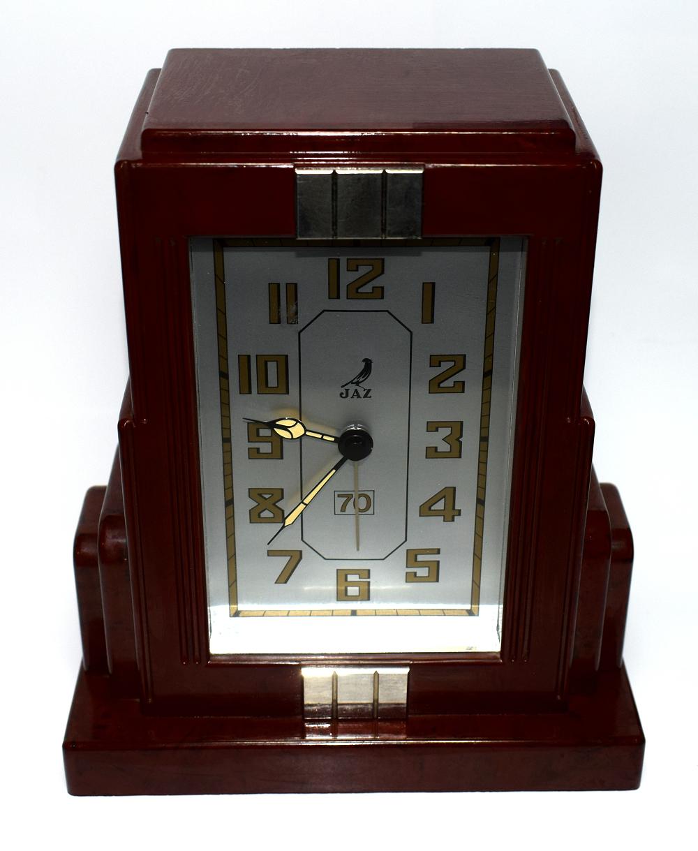 French Art Deco Red Bakelite Clock by JAZ 2