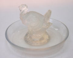 French Art Deco Rene Lalique Opal Turkey  Glass Dish, 1925 -signed