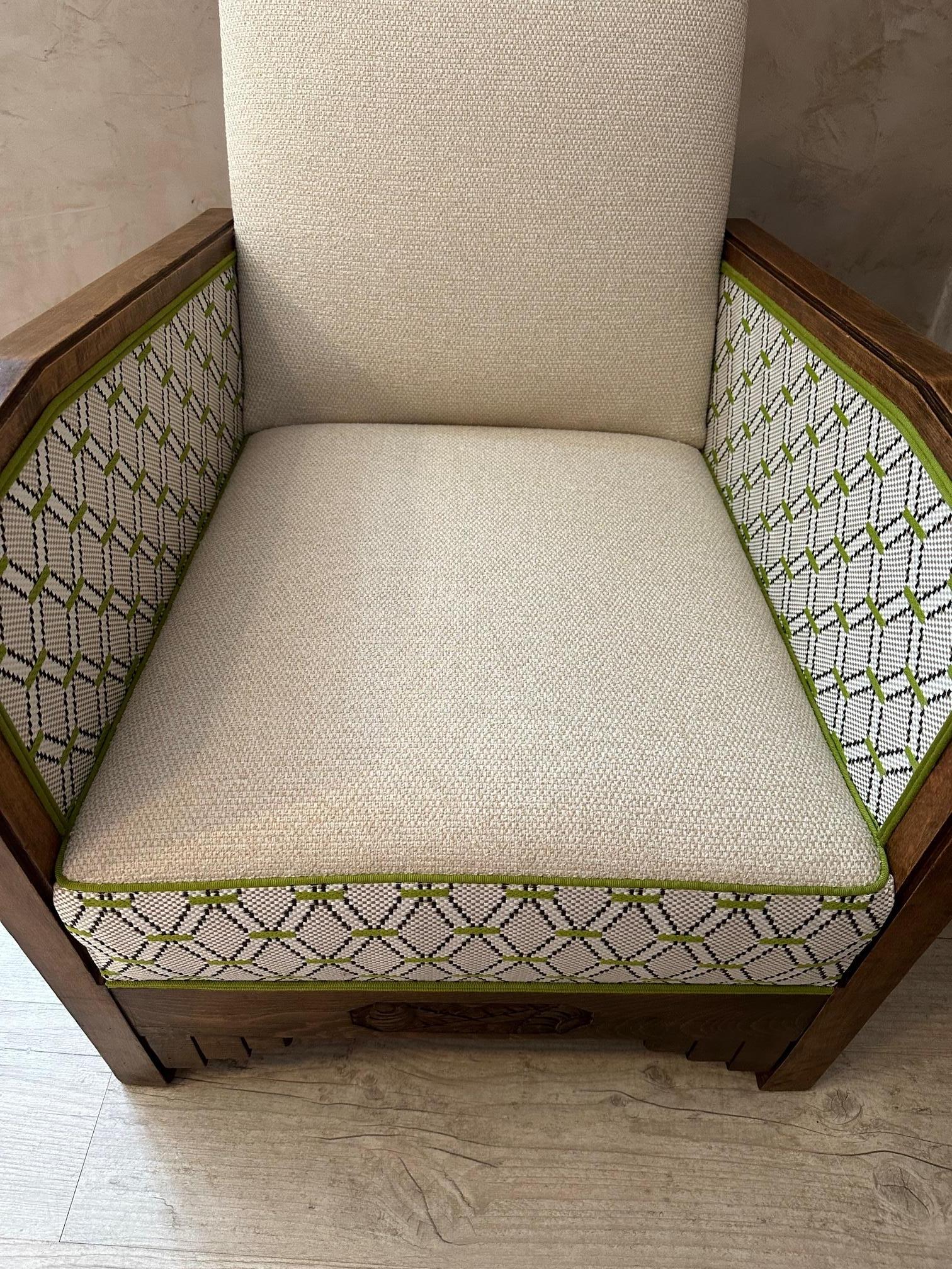 French Art deco Reupholstered Armchair with Outdoor Fabric, 1930s For Sale 8