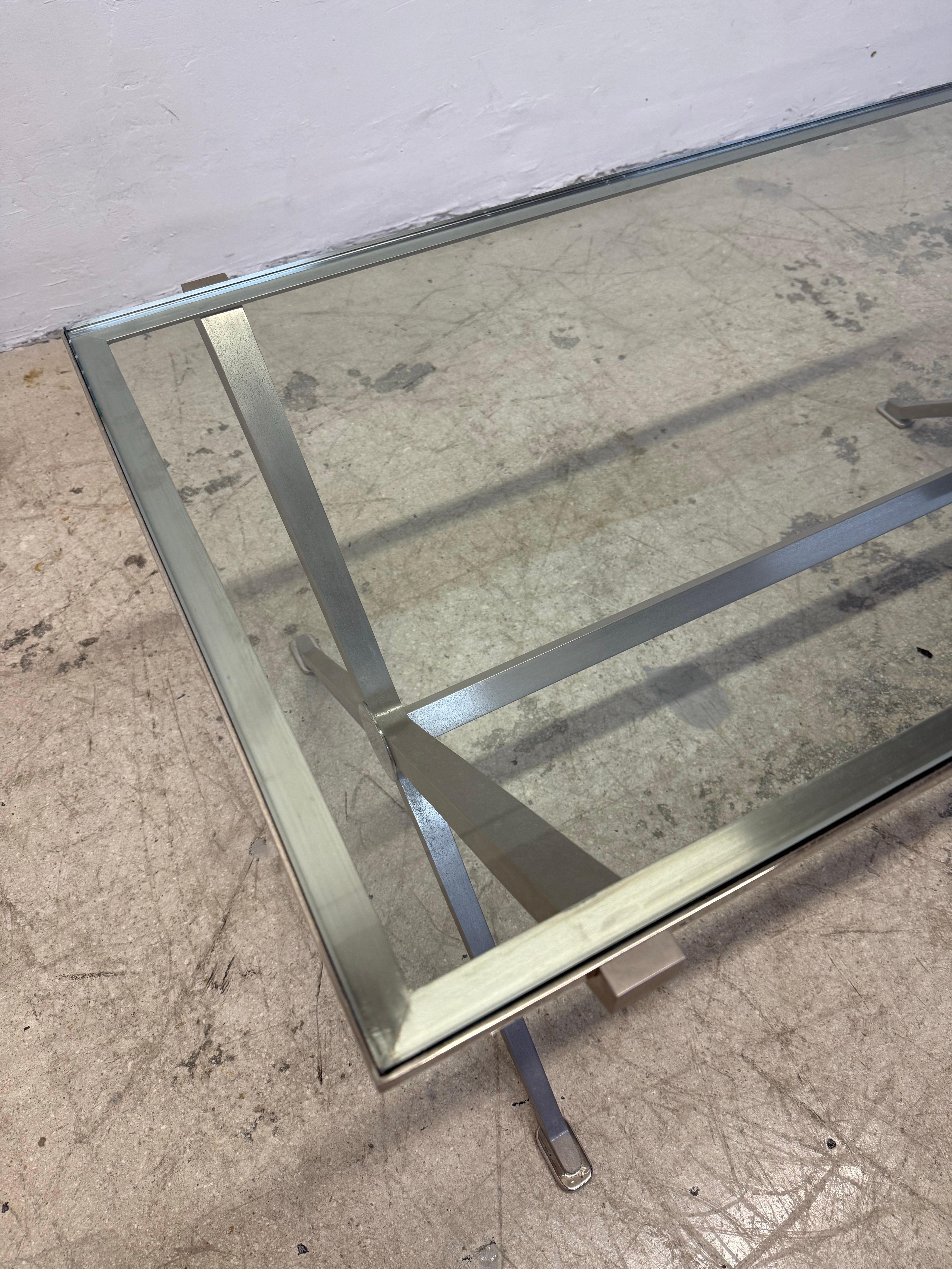 French Art Deco Revival Glass and Steel Coffee or Cocktail Table, 1970s - 1 of 2 For Sale 5