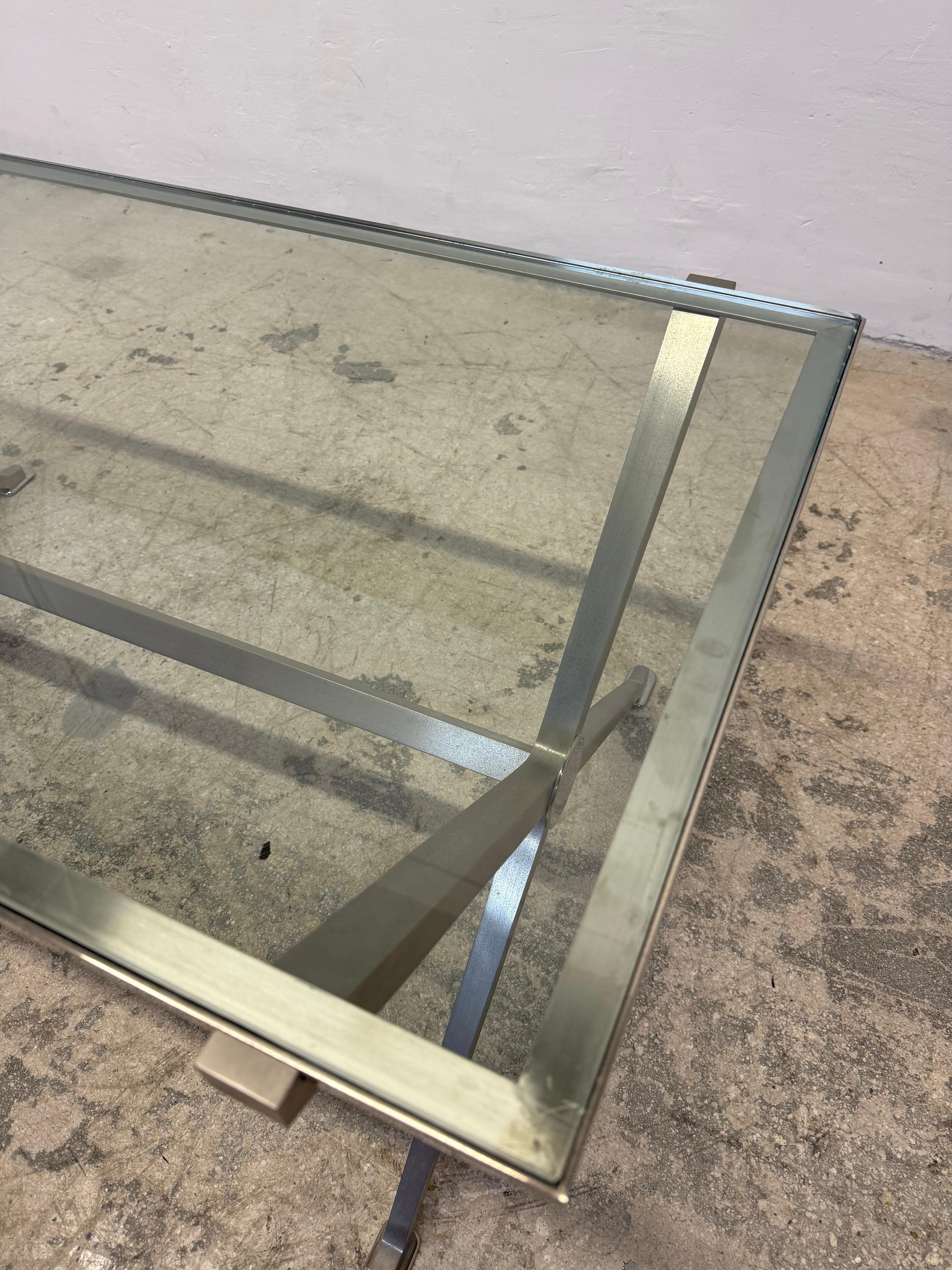 French Art Deco Revival Glass and Steel Coffee or Cocktail Table, 1970s - 1 of 2 For Sale 7