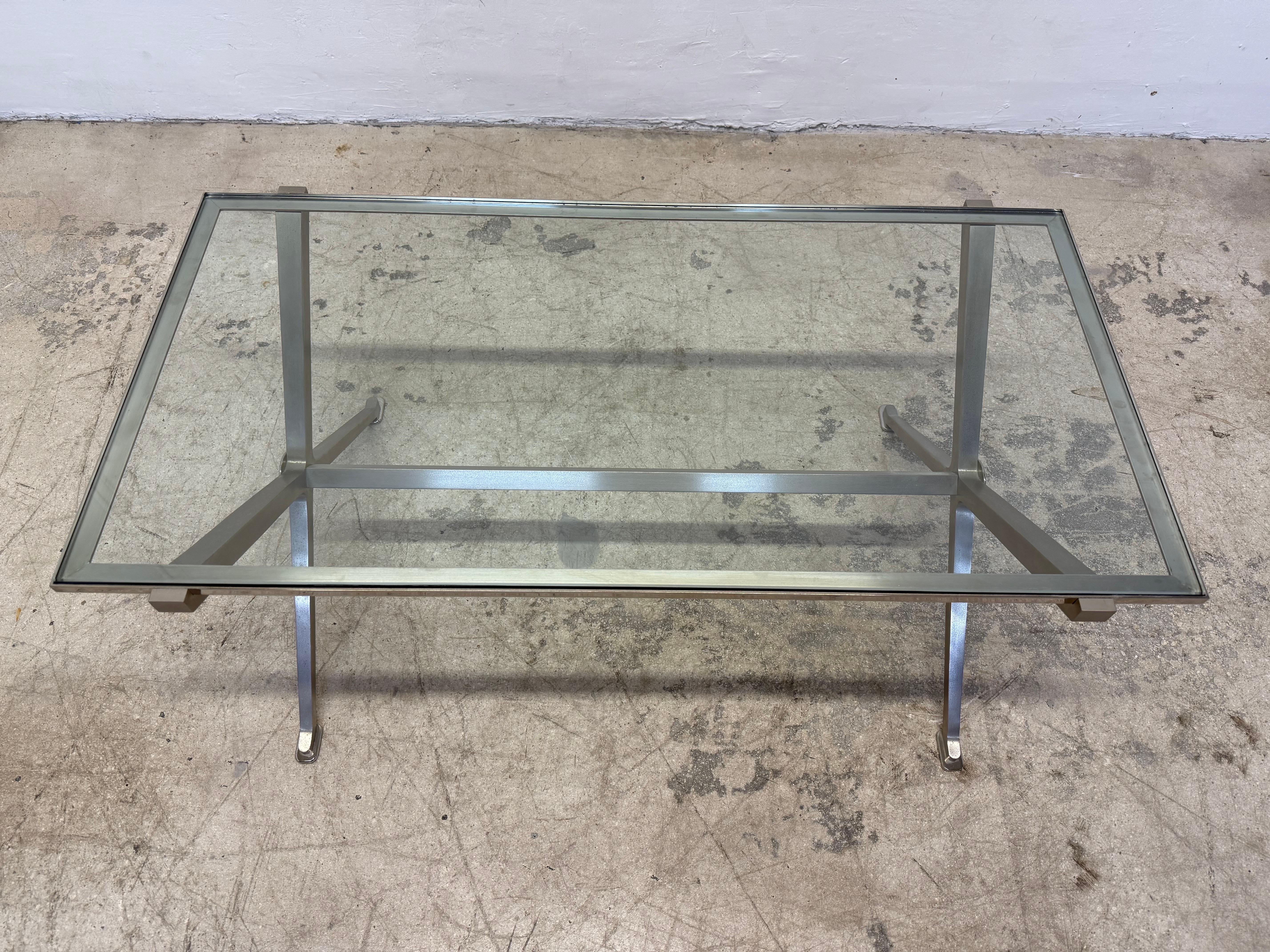 French Art Deco Revival Glass and Steel Coffee or Cocktail Table, 1970s - 1 of 2 For Sale 9