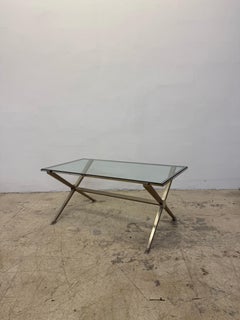 French Art Deco Revival Glass and Steel Coffee or Cocktail Table, 1970s - 1 of 2