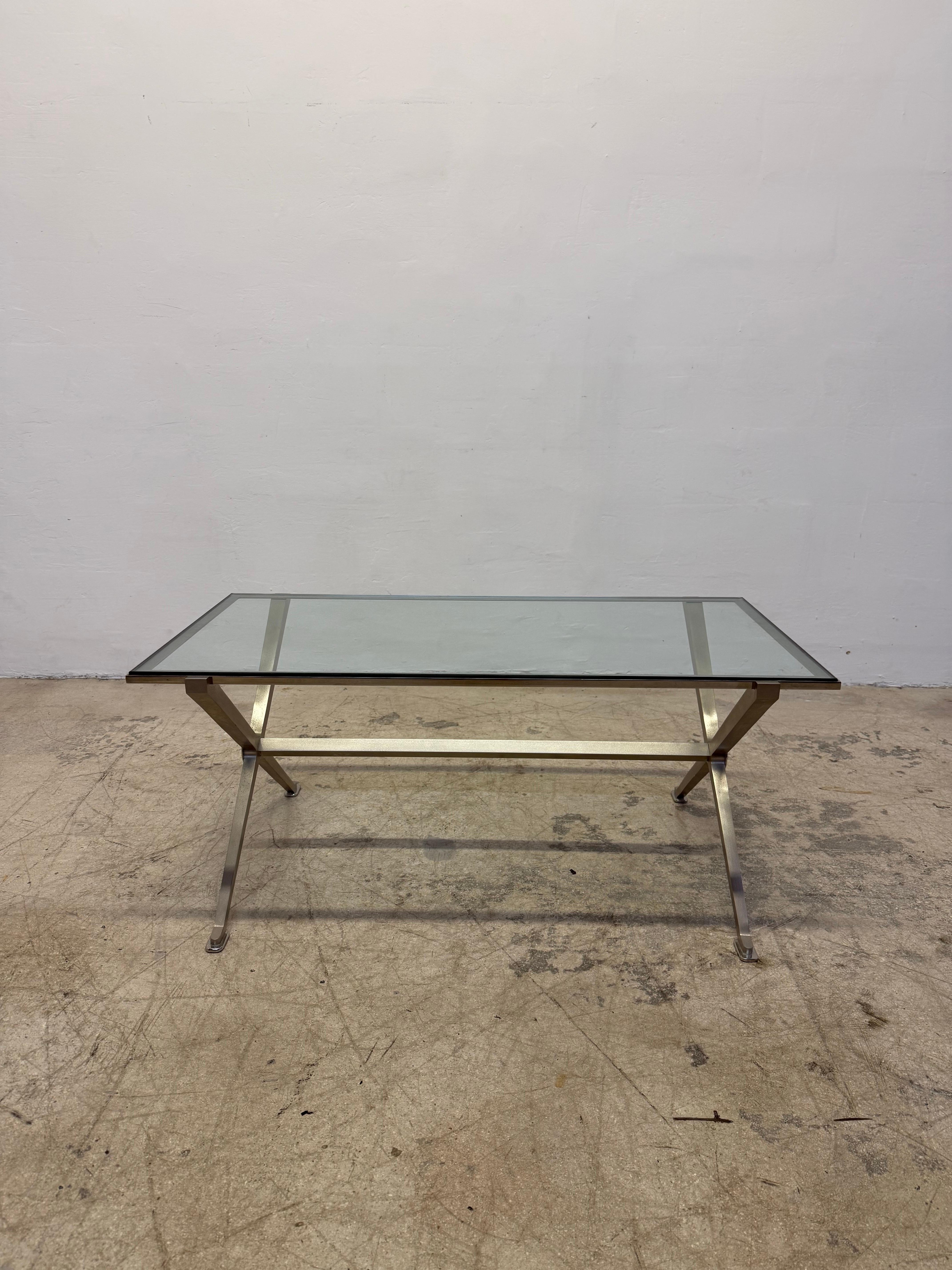 Unknown French Art Deco Revival Glass and Steel Coffee or Cocktail Table, 1970s - 1 of 2 For Sale