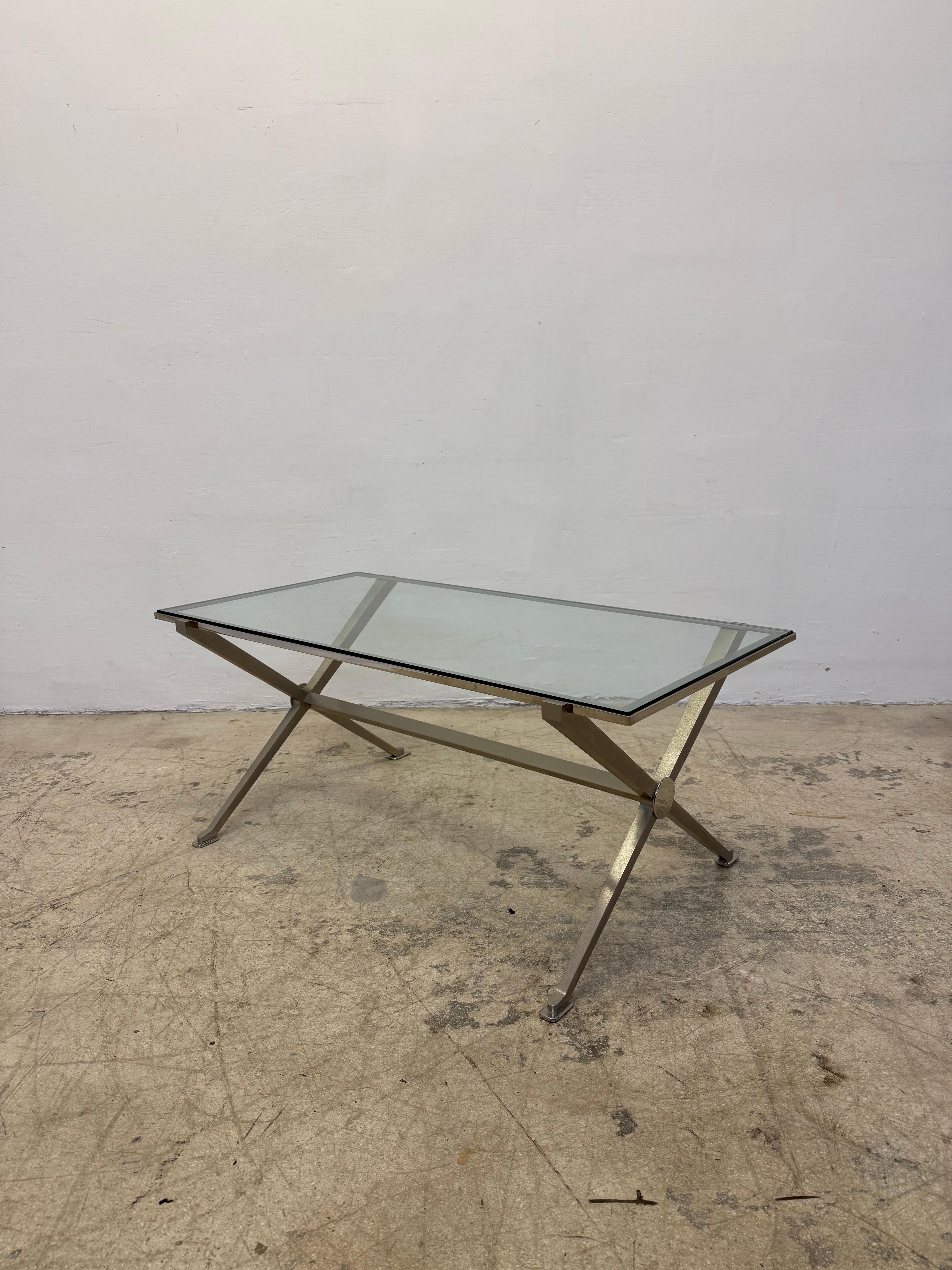 French Art Deco Revival Glass and Steel Coffee or Cocktail Table, 1970s - 1 of 2 In Good Condition For Sale In Miami, FL