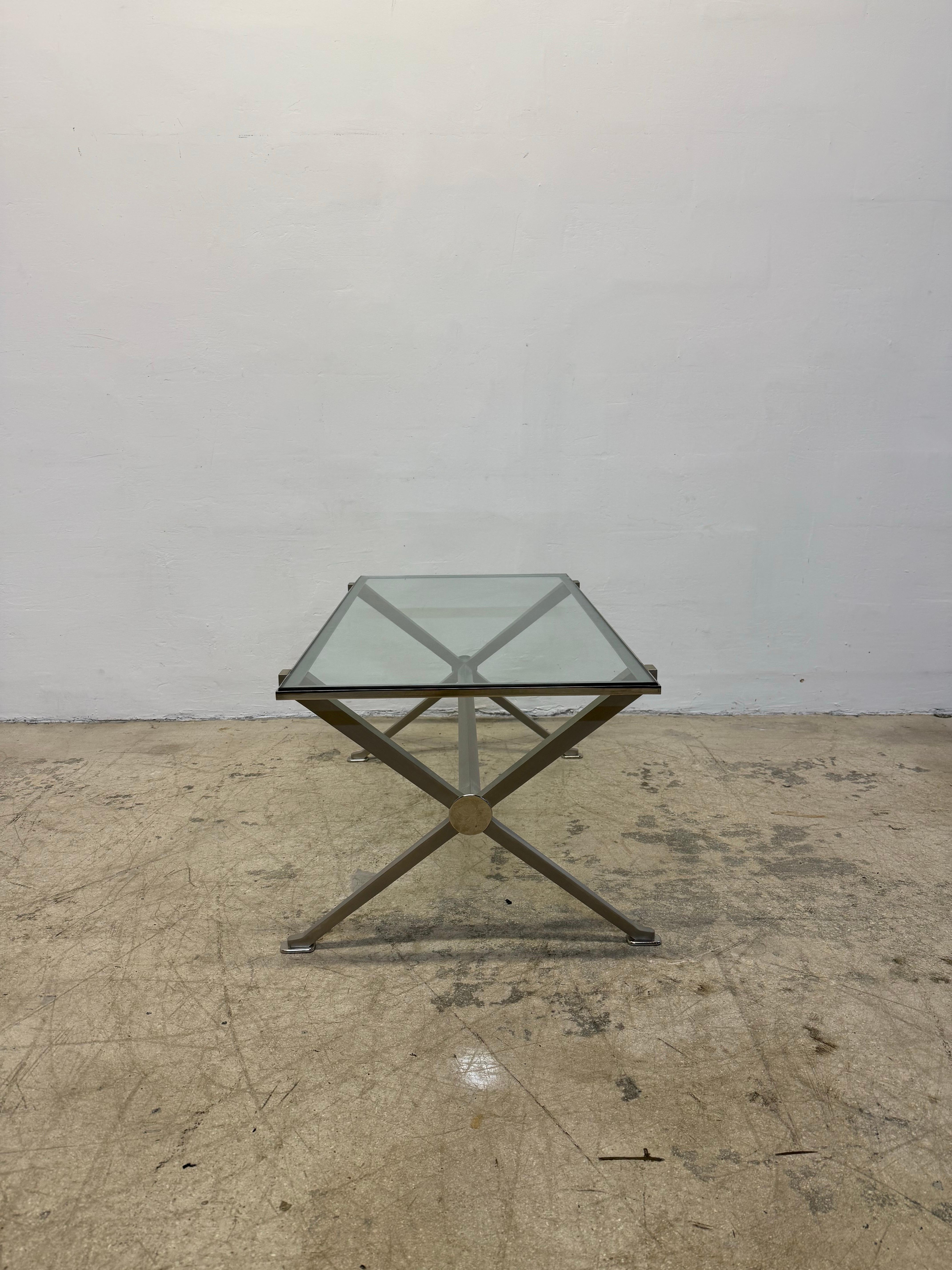 French Art Deco Revival Glass and Steel Coffee or Cocktail Table, 1970s - 1 of 2 For Sale 1