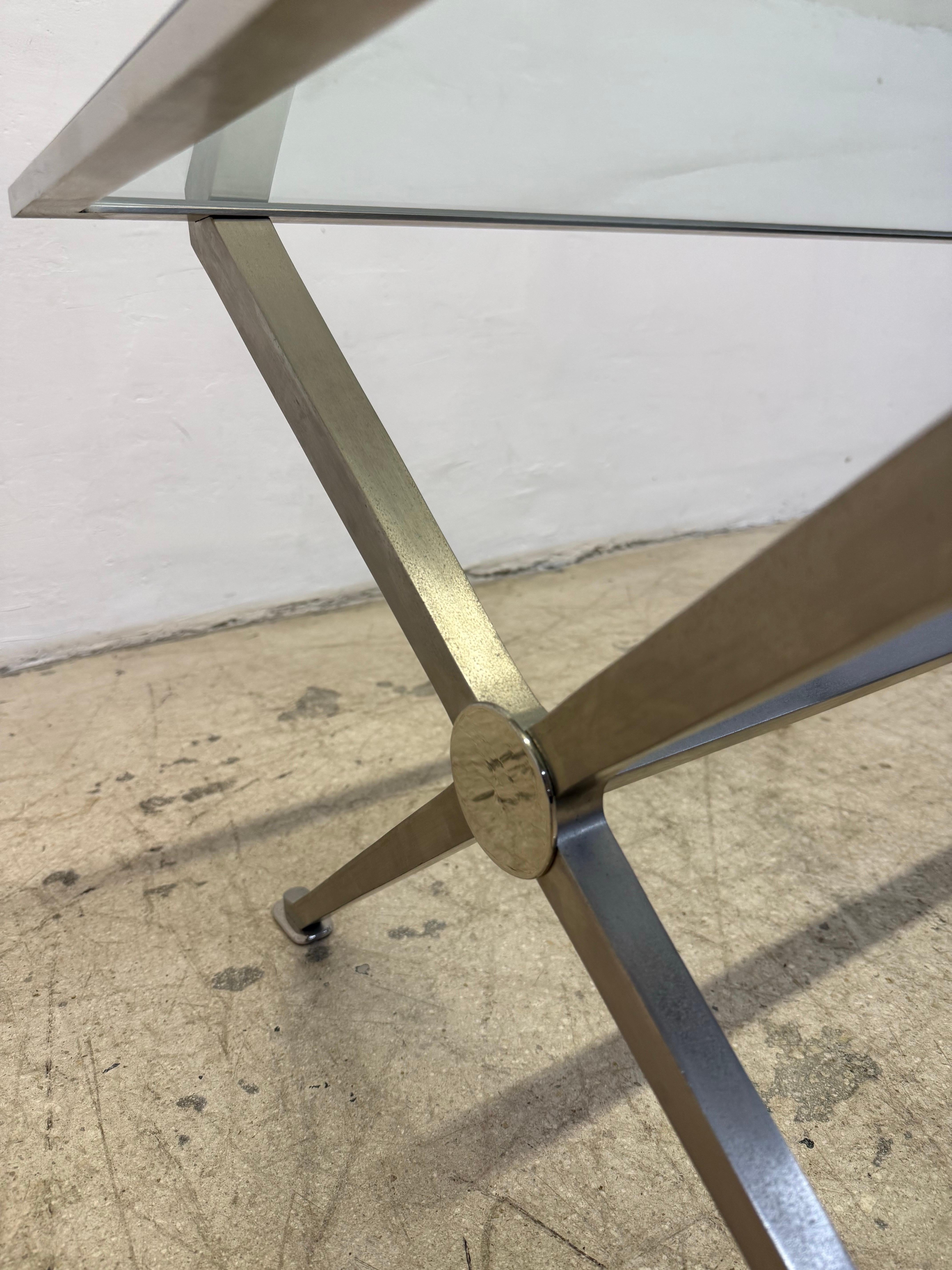 French Art Deco Revival Glass and Steel Coffee or Cocktail Table, 1970s - 2 of 2 For Sale 7