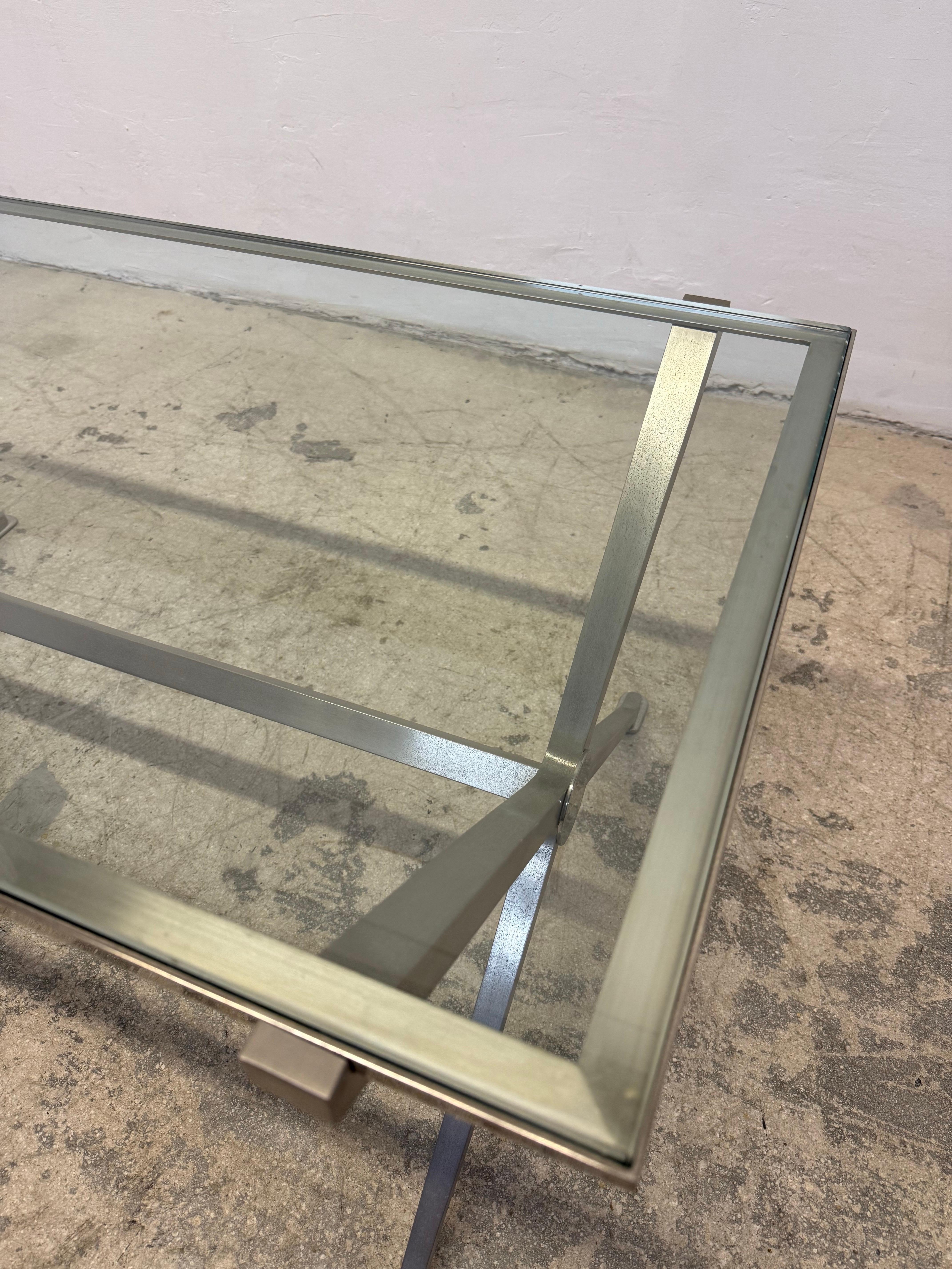 French Art Deco Revival Glass and Steel Coffee or Cocktail Table, 1970s - 2 of 2 For Sale 8