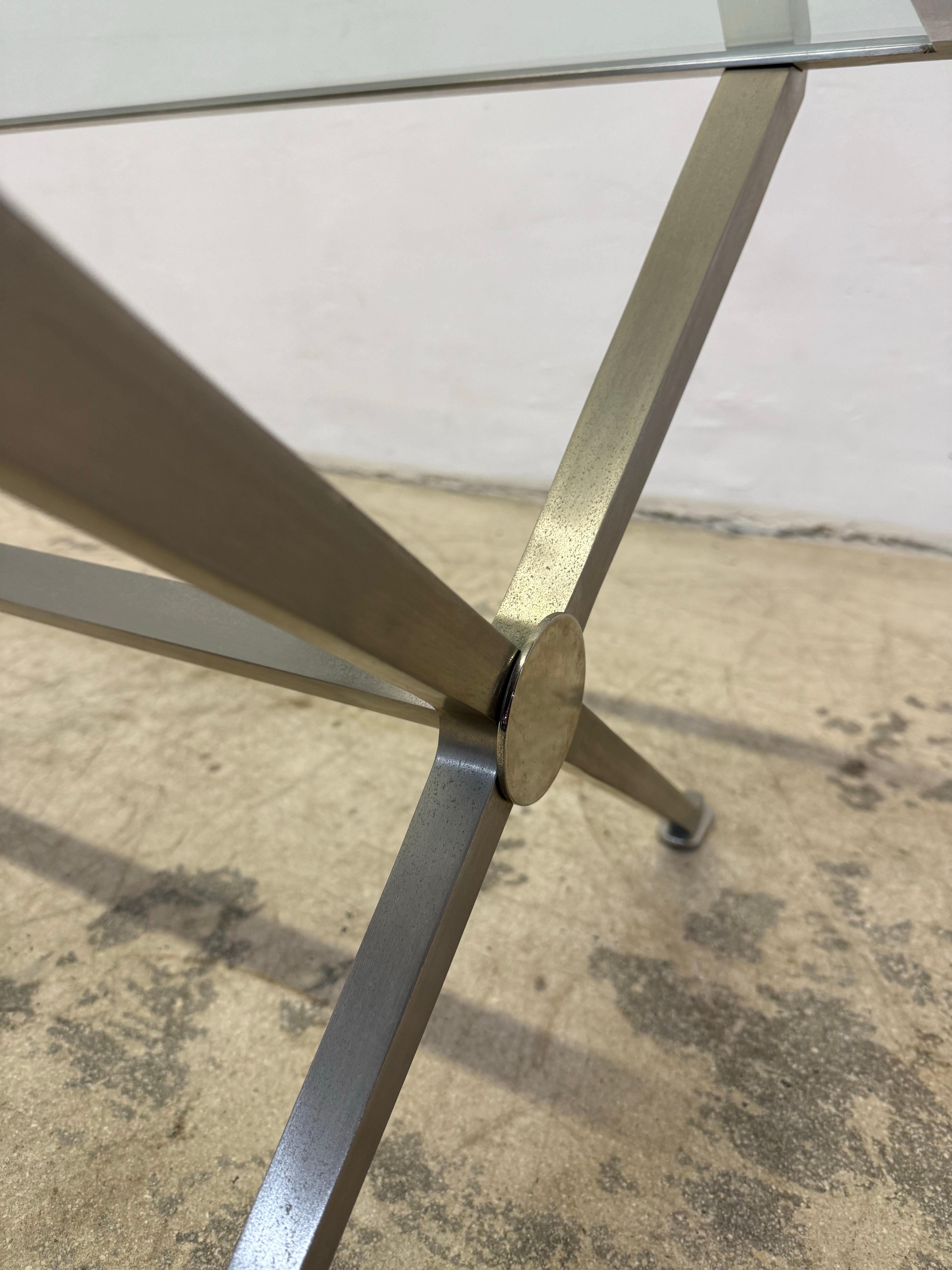 French Art Deco Revival Glass and Steel Coffee or Cocktail Table, 1970s - 2 of 2 For Sale 9